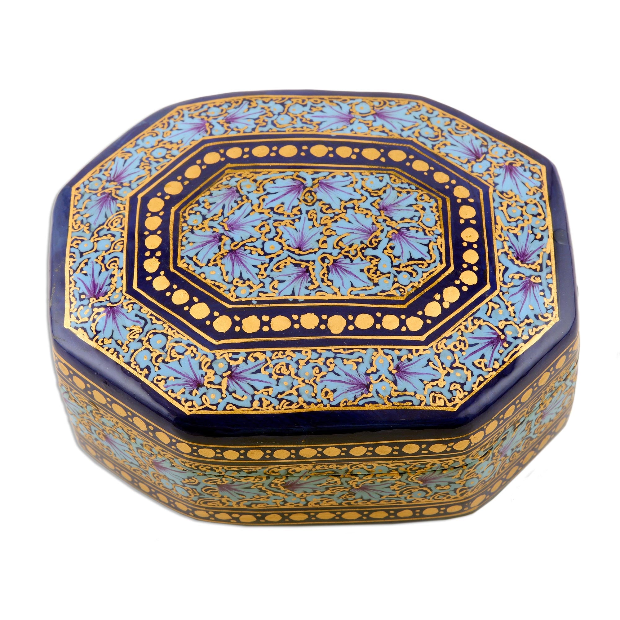 Premium Hand-Painted Kashmir Royal Papier Mache Box in Blue & Gold