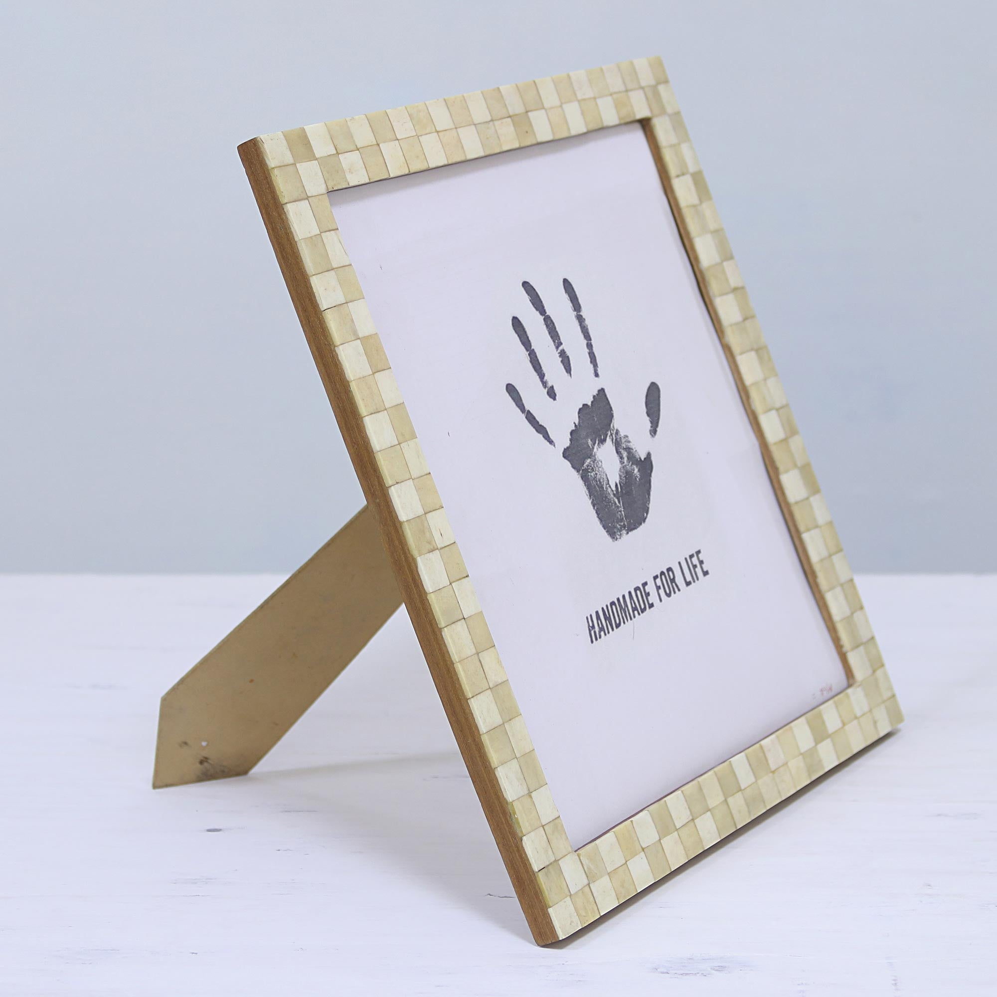 Premium Beige Checkers 10x10 Handcrafted Bone Photo Frame - Ultimate Home Decor