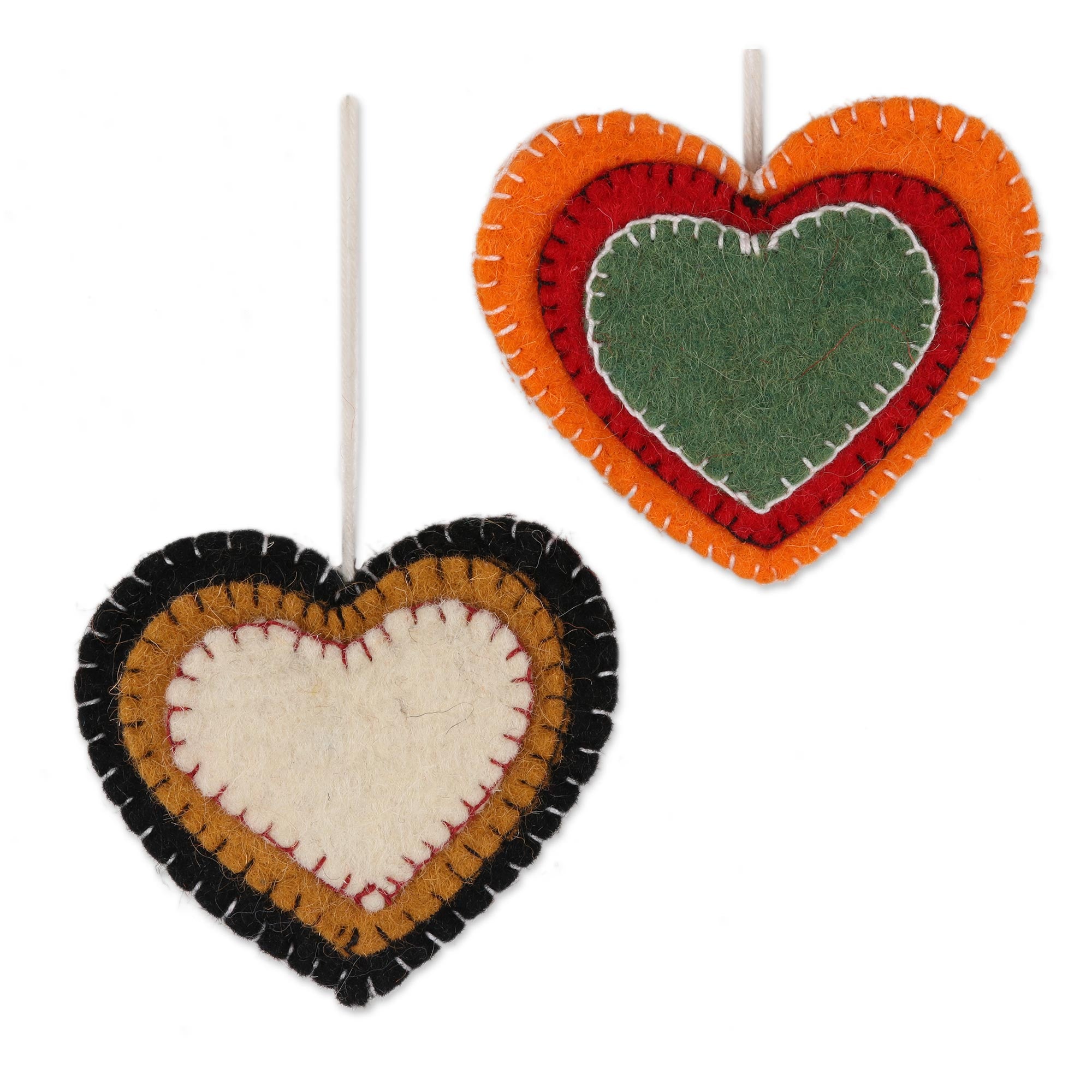 Premium Handcrafted Wool Felt Heart Ornaments - Set of 4 | Ultimate Holiday Decor