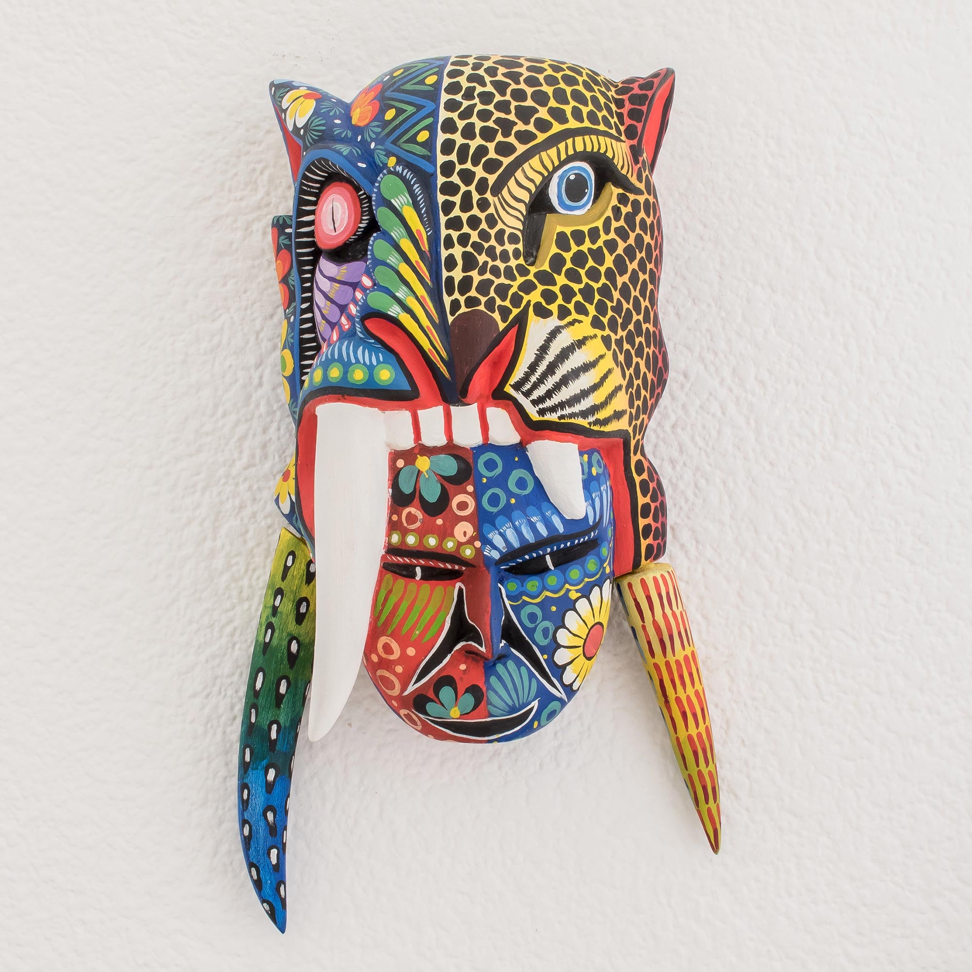 Premium Mayan Warrior Hand-Painted Wood Mask - Authentic Guatemalan Wall Art