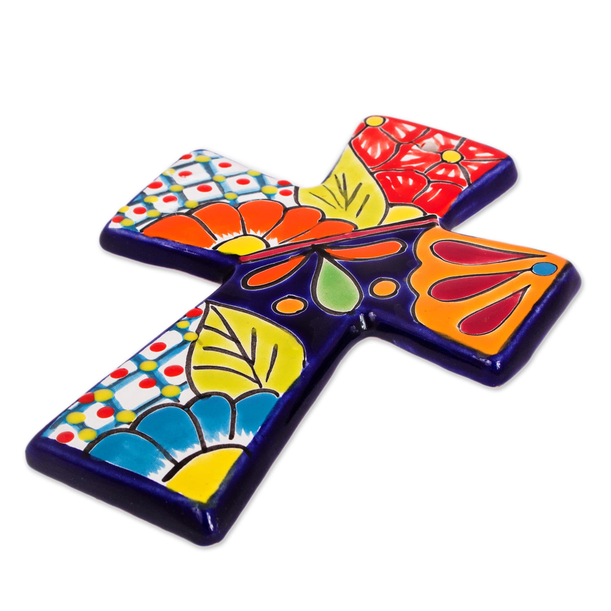 Premium Spanish Faith Talavera-Style Ceramic Wall Cross - Handcrafted in Mexico