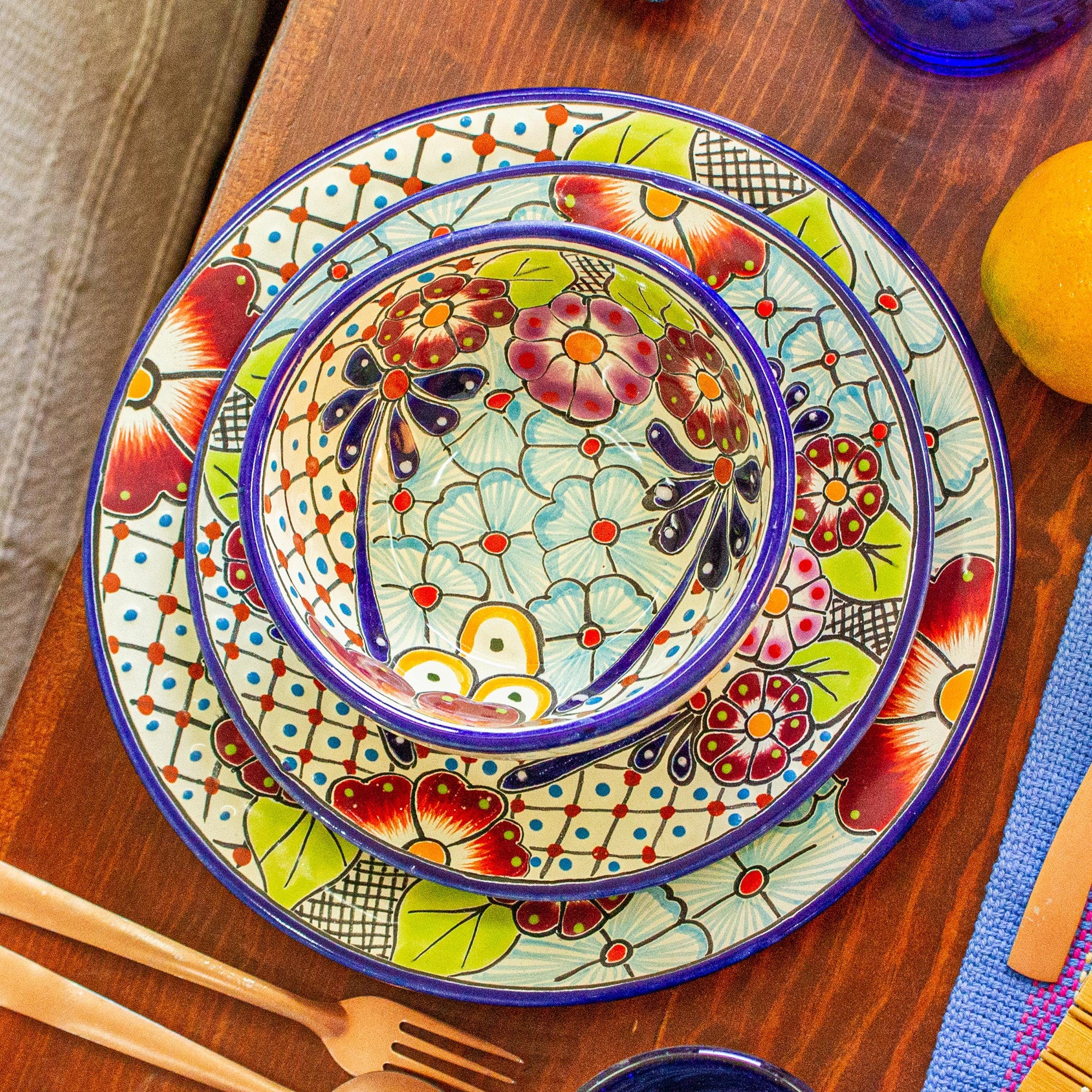 Premium Handcrafted Talavera-Style Dinner Plates from Mexico (Pair)