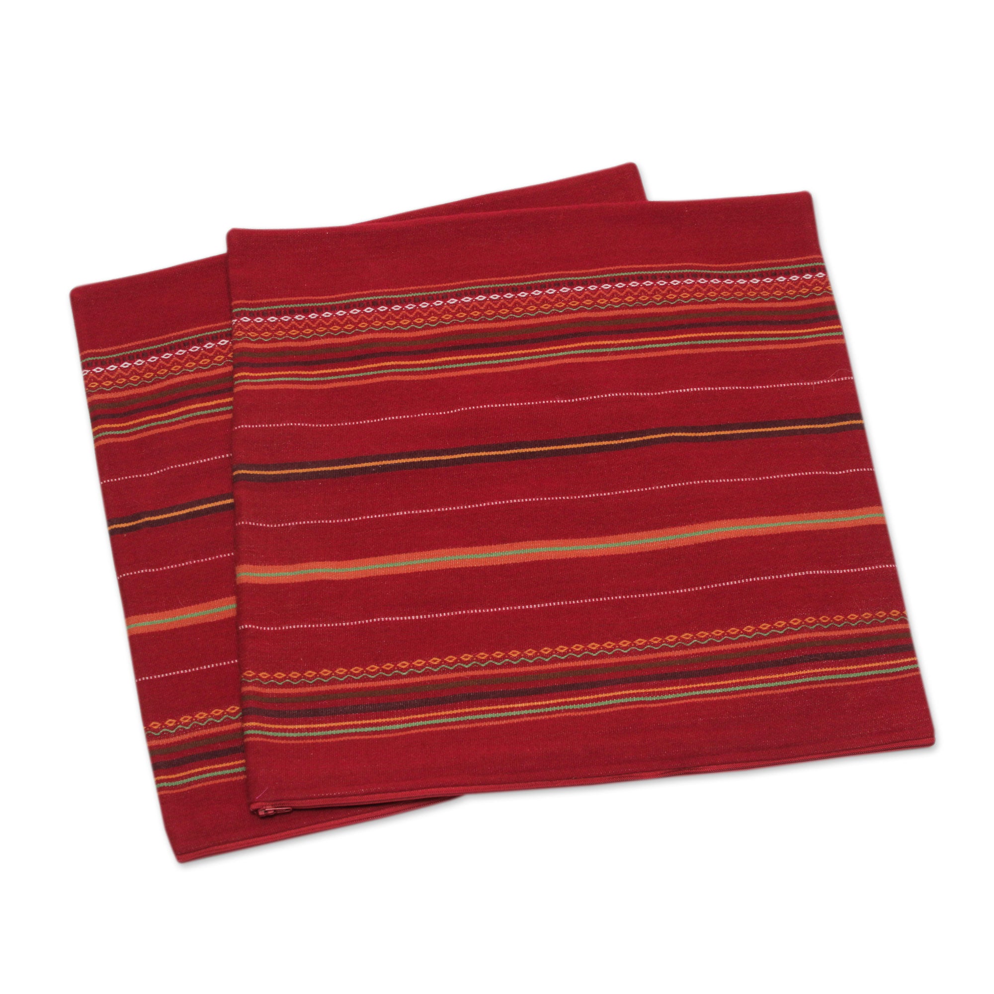 Premium Handwoven Alpaca Blend Cushion Covers - Modern Cherry Red Stripes
