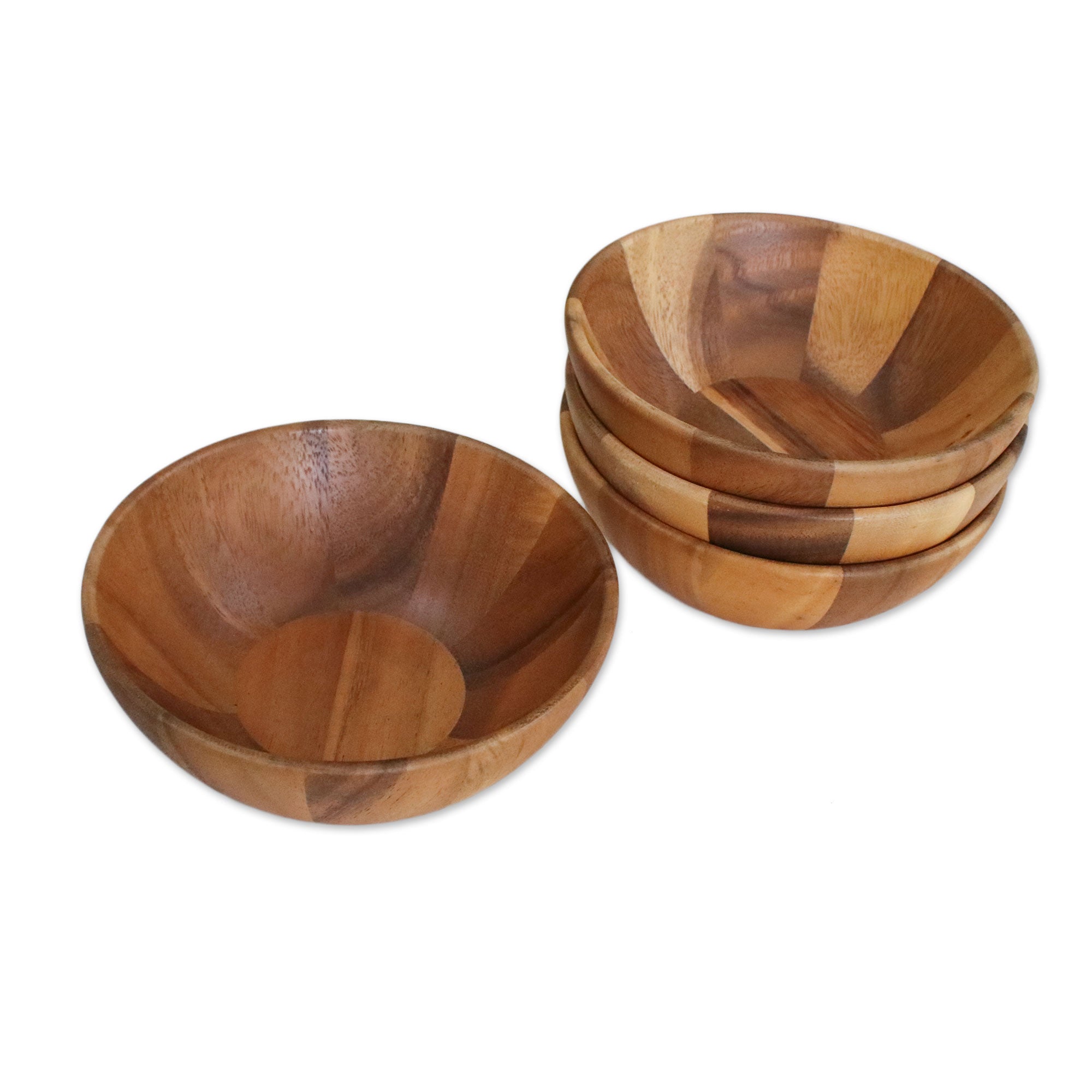 Premium Handcrafted Raintree Wood Snack Bowls - Set of 4 (Thailand Artisan Collection)