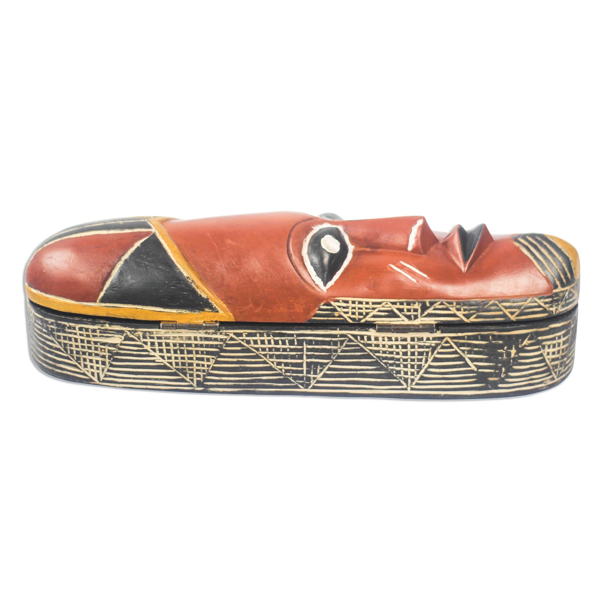Premium African Mask Wooden Decorative Box - Handcrafted by Joseph Boateng