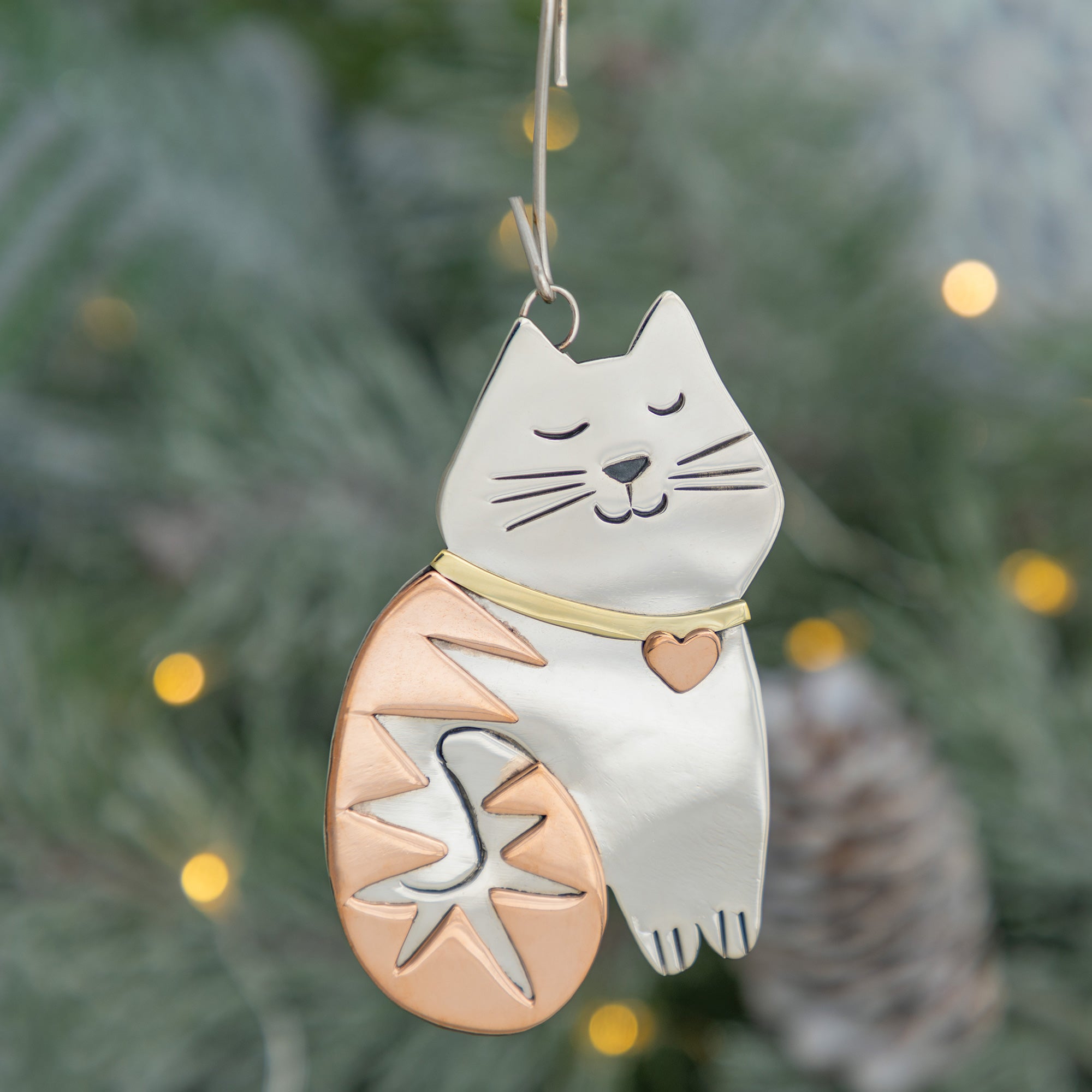 Premium Handcrafted Whiskers & Stripes Cat Ornament - Fair Trade Holiday Decor