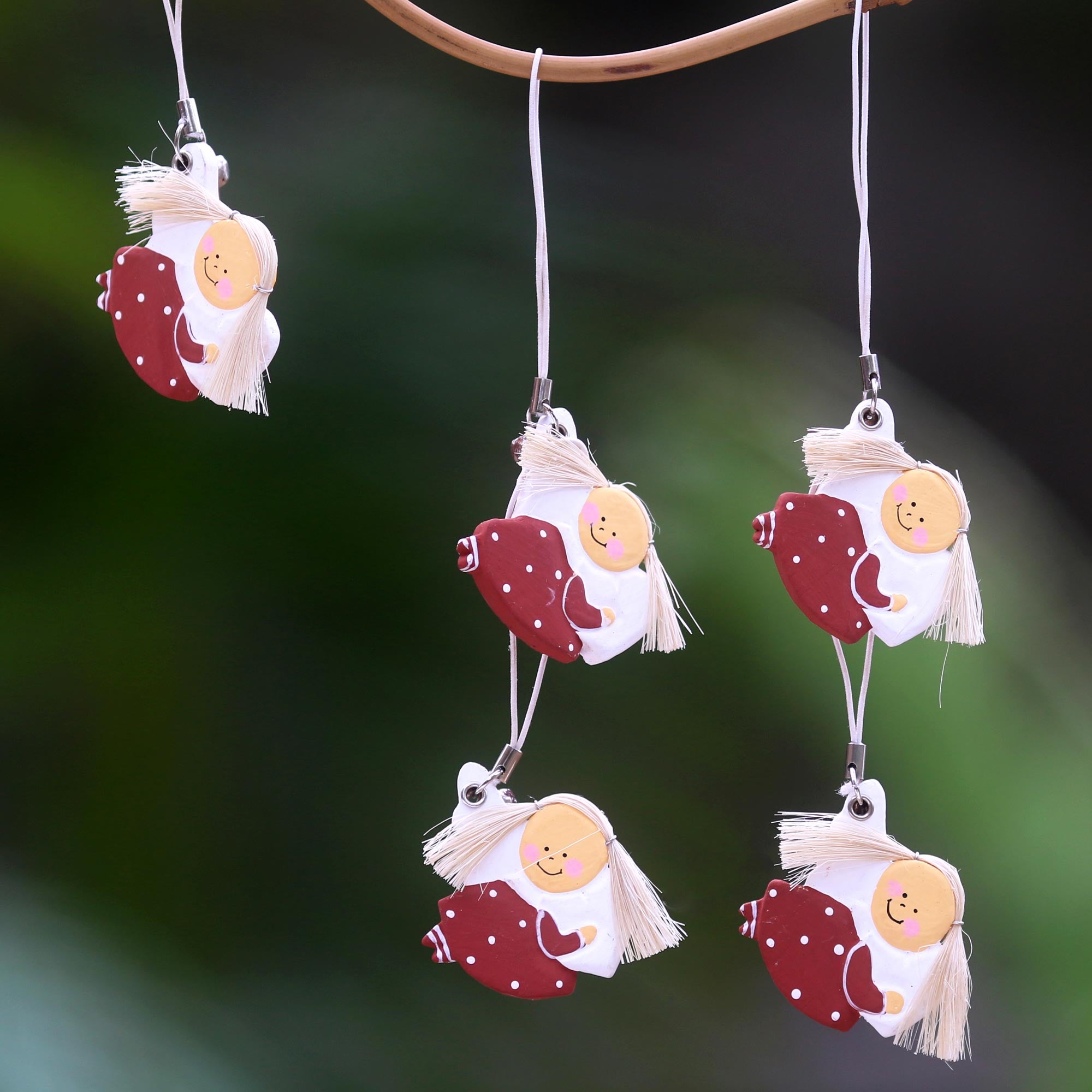 Premium Set of 5 Handcrafted Red Angel Ornaments - Fair Trade & Eco-Friendly