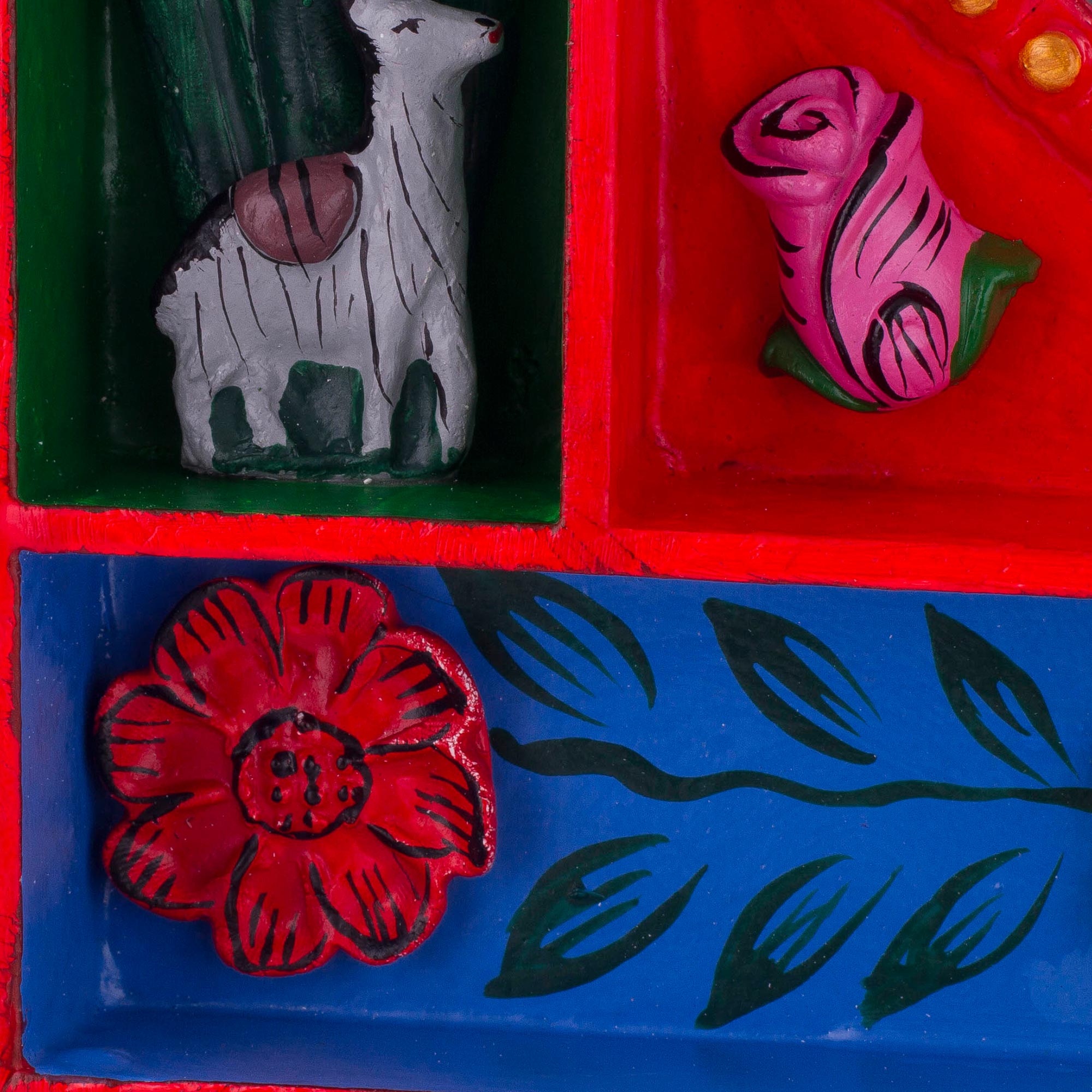 Premium Andean Love Divine Wood Retablo Mirror - Handcrafted Artistry