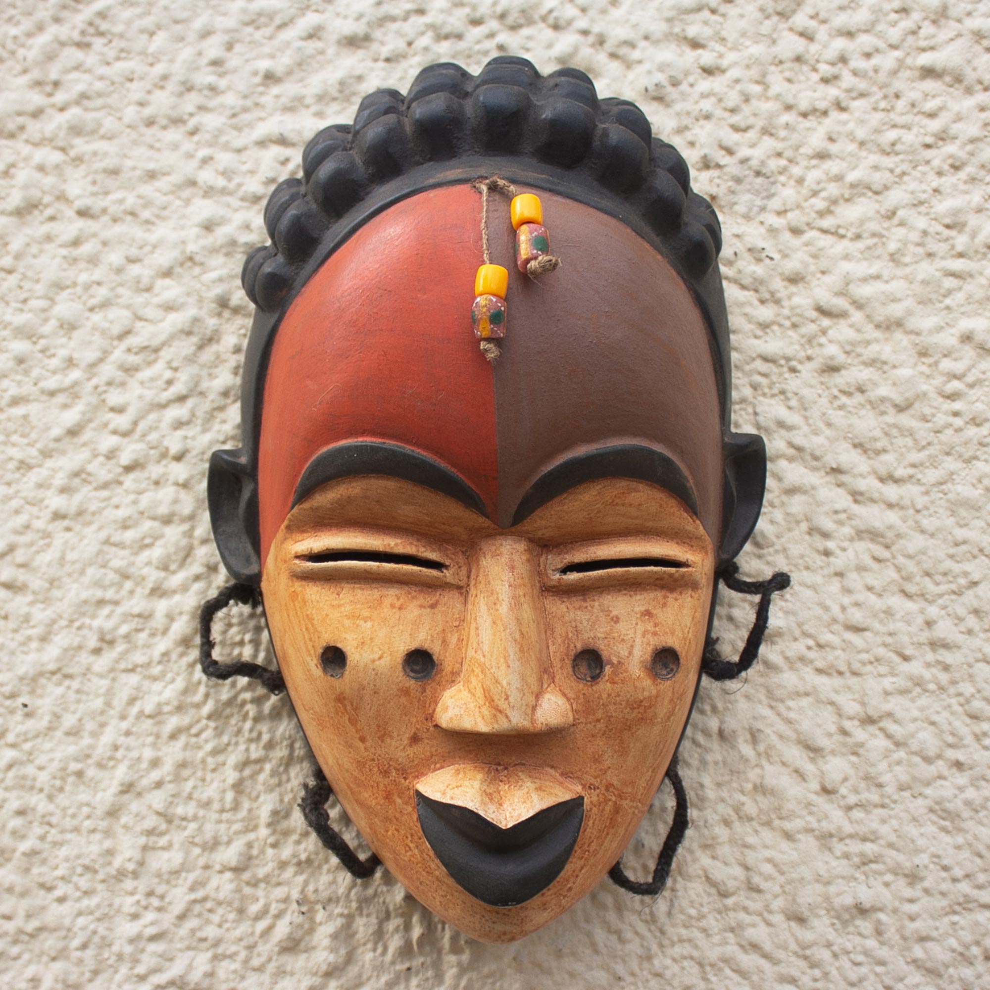 Premium Galoa Handmade African Sese Wood Beaded Mask – Authentic Wall Art