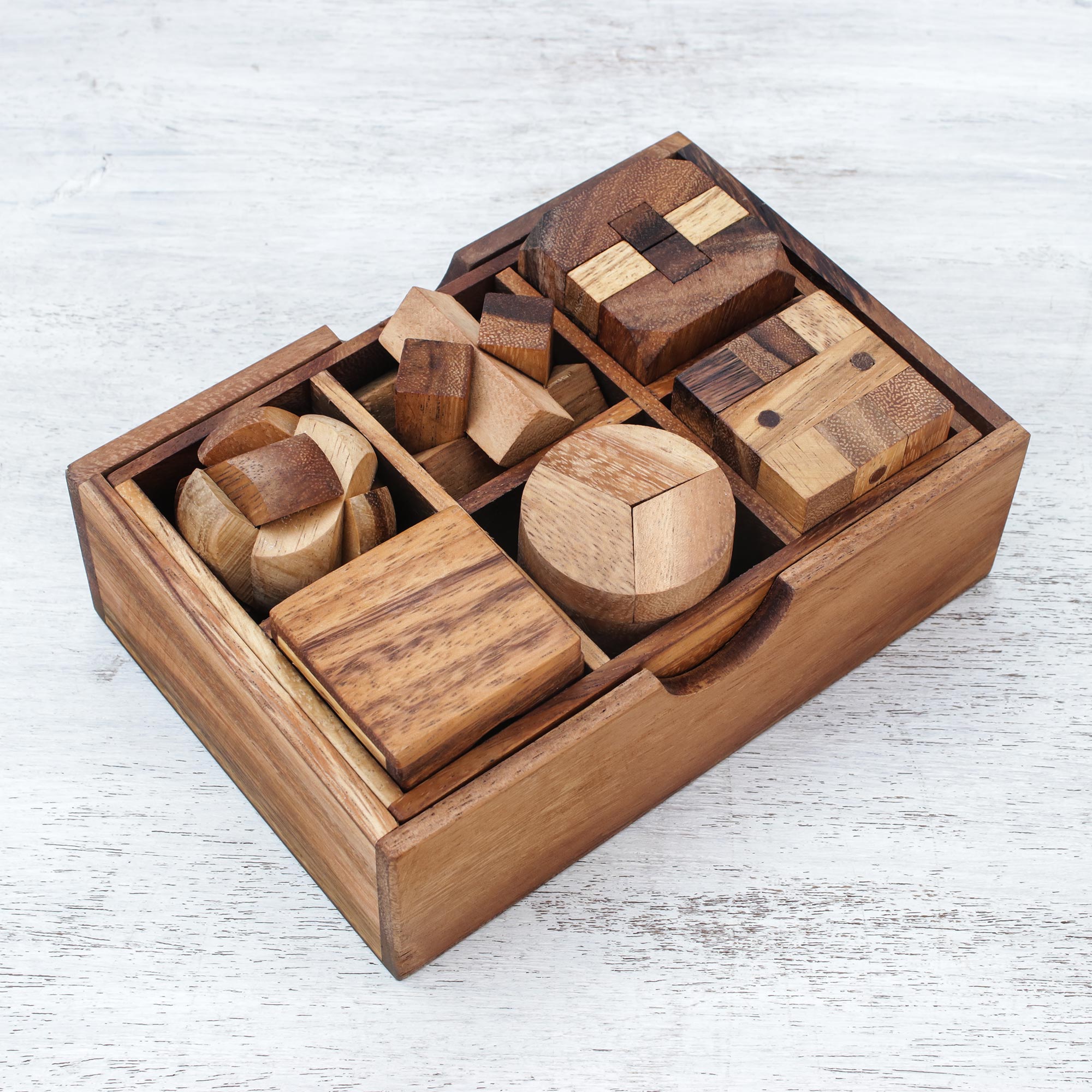 Premium Raintree Wood Puzzle Set – Handcrafted Brain Teaser Collection (6 Piece)