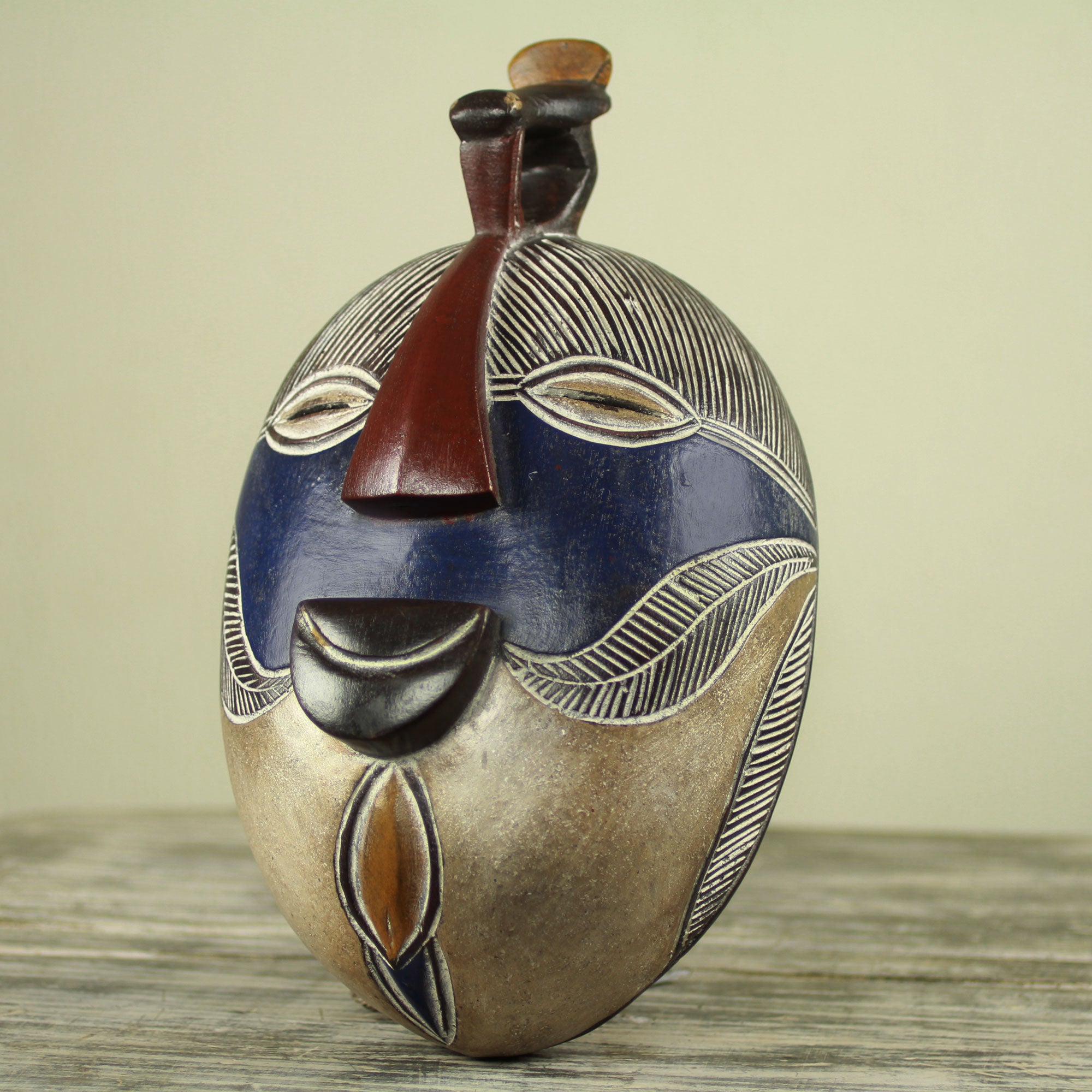 Premium Handcrafted Songye Kifwebe Wood Mask with Bird Accent - Authentic Congolese Wall Art