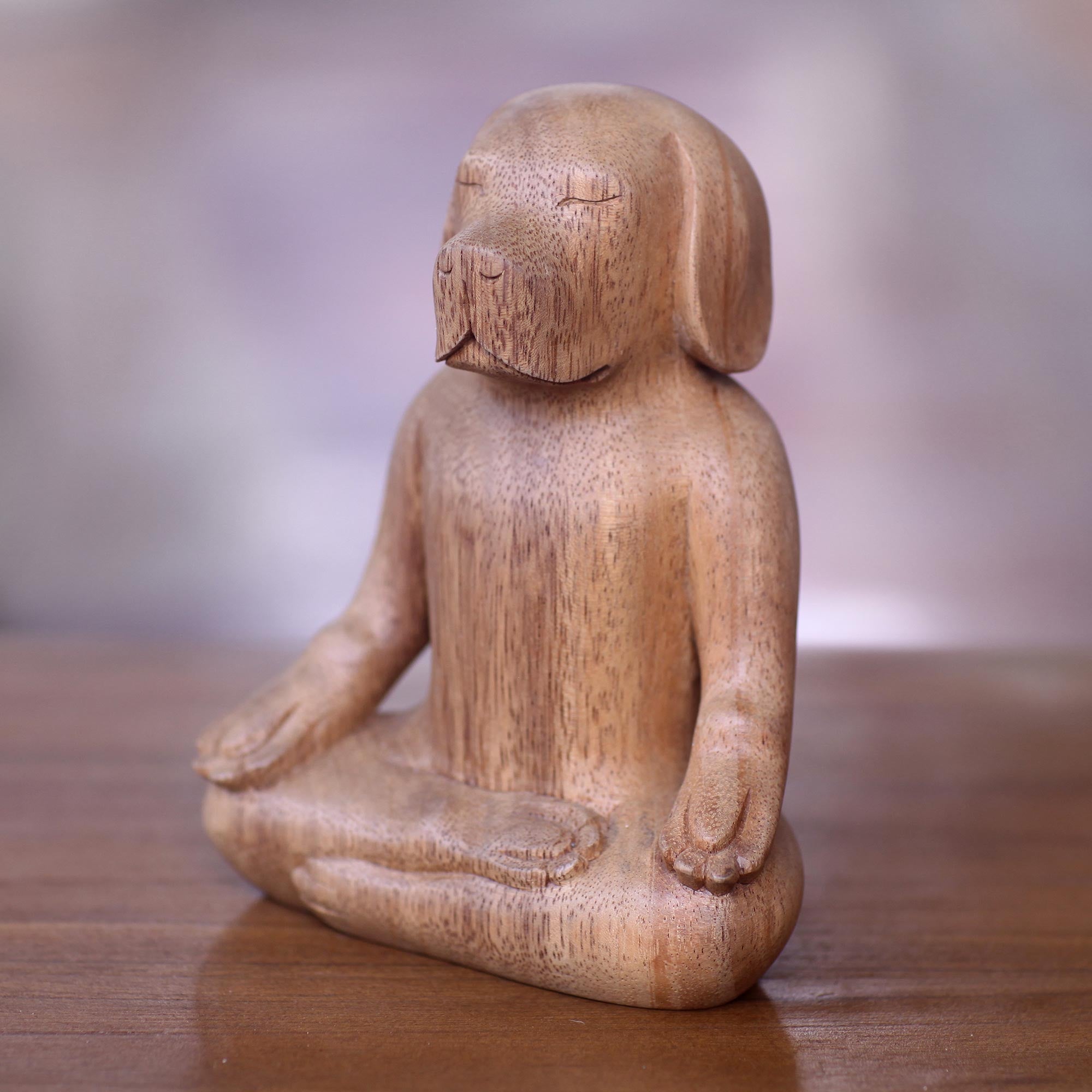 Premium Hand-Carved Yoga Beagle Sculpture in Suar Wood