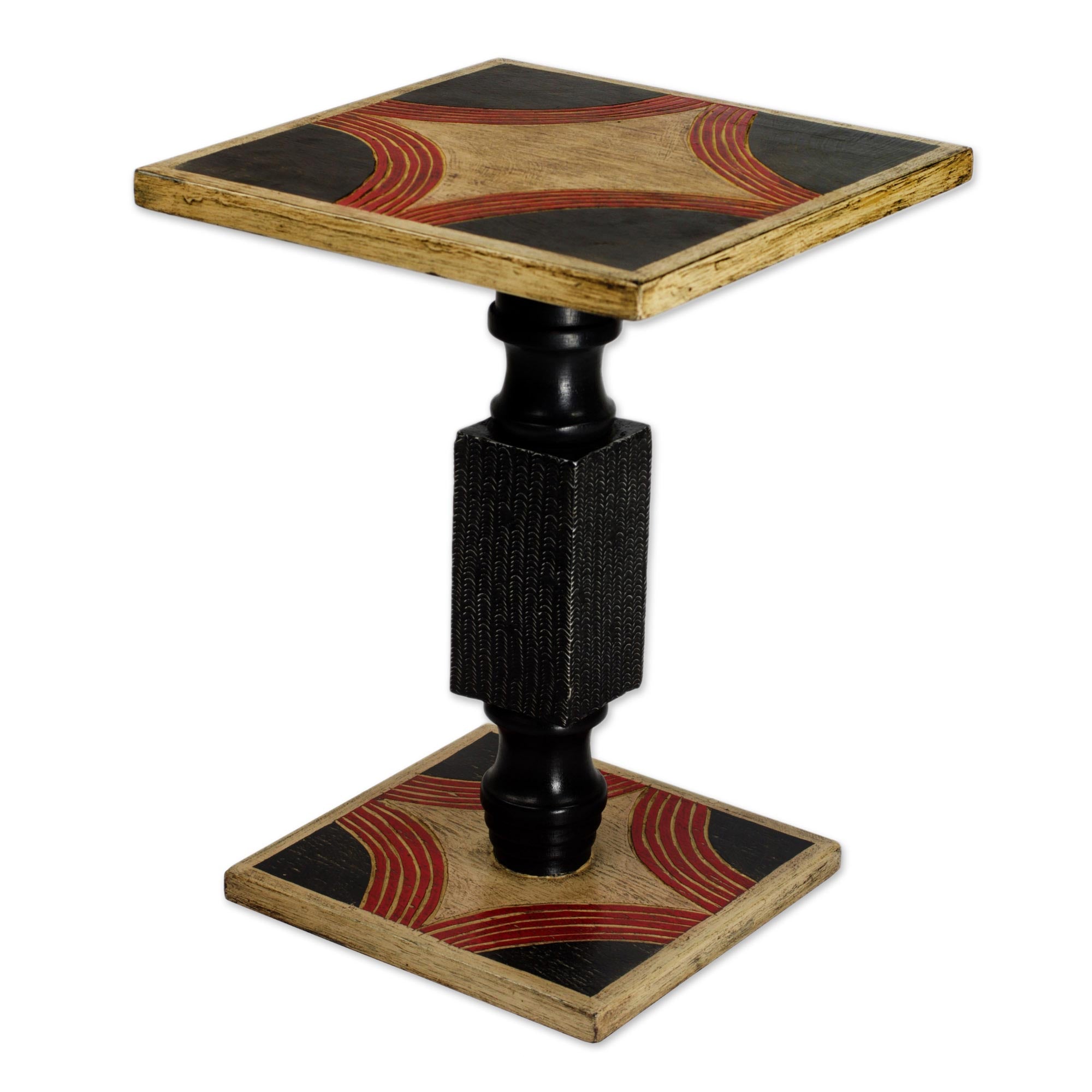 Premium Handcrafted Cedar Wood End Table - Rustic Black & Beige Design from Ghana