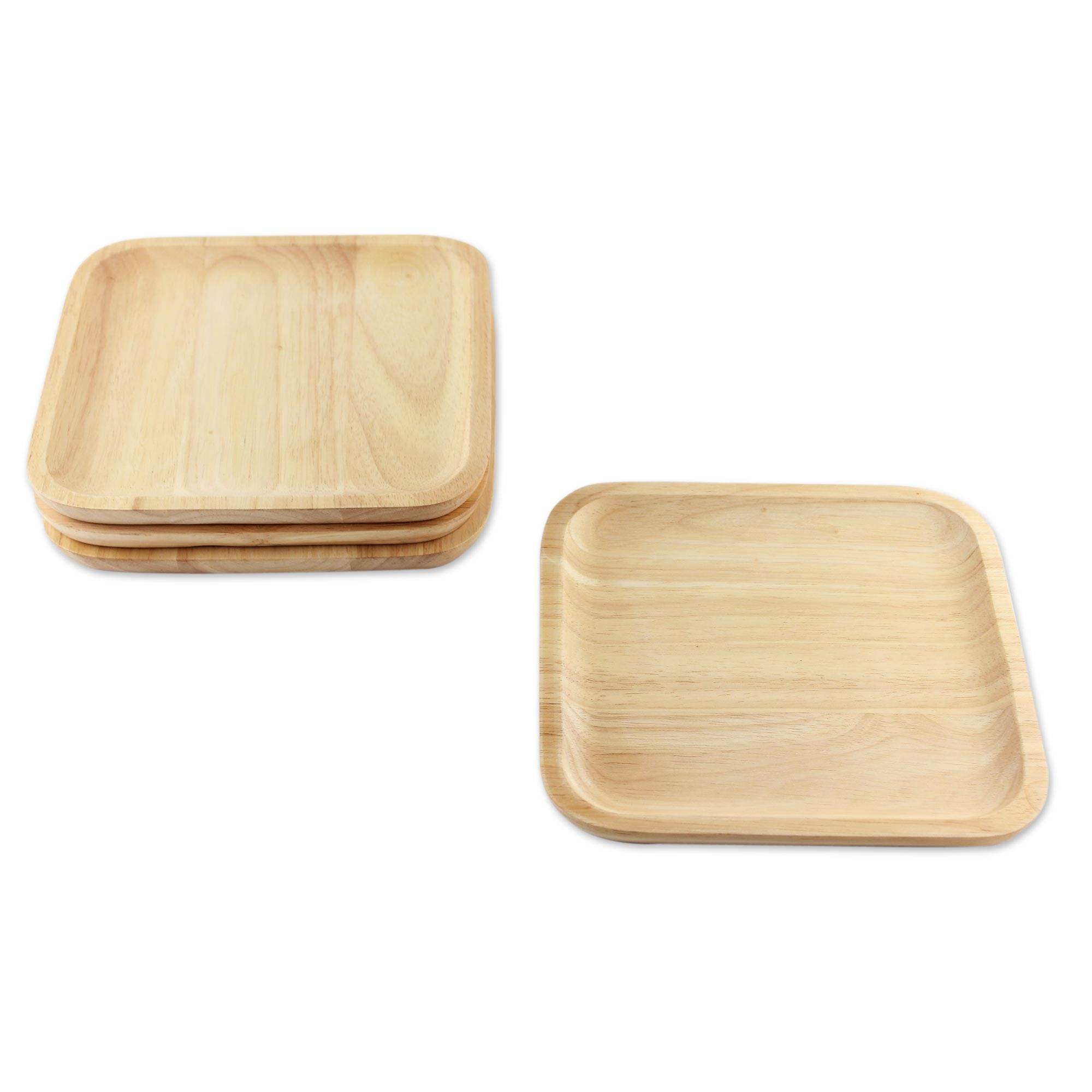 Premium Natural Squares 4 Handcrafted Wooden Plates – Eco-Friendly Artisan Design