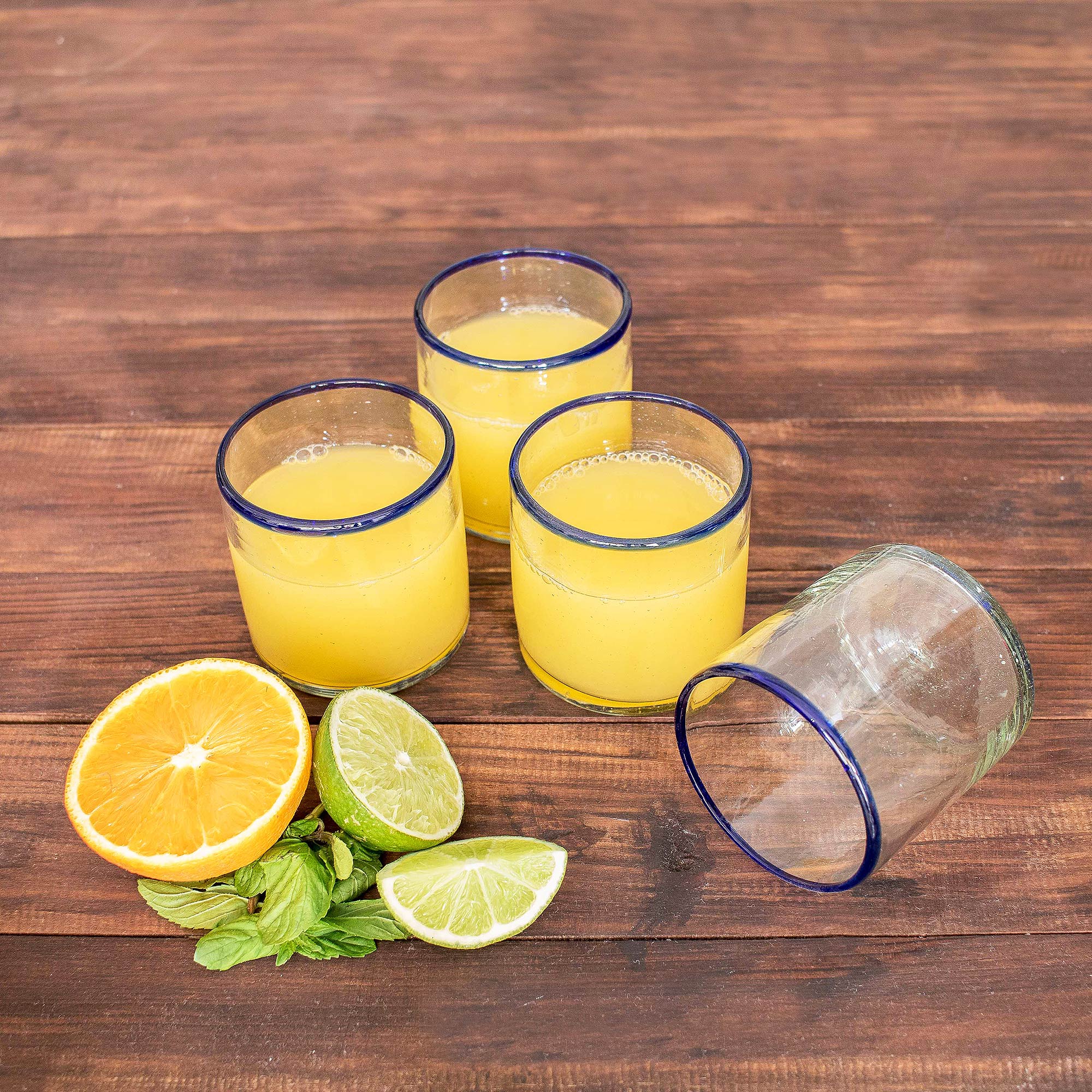Premium Ocean Rim Recycled Glass Juice Glasses – Eco-Friendly Set of 4