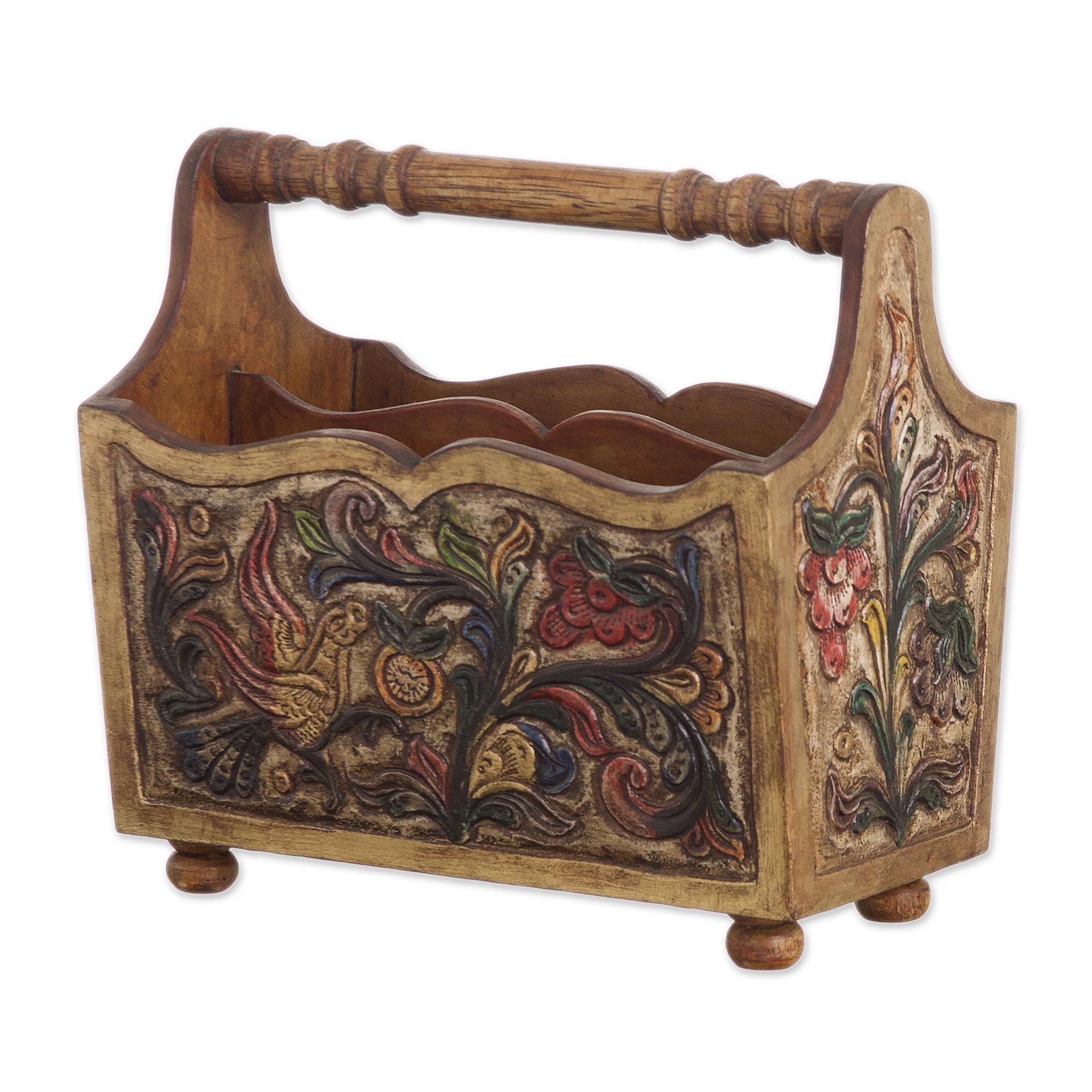 Premium Hand-Tooled Leather Magazine Rack with Mohena Wood Handle