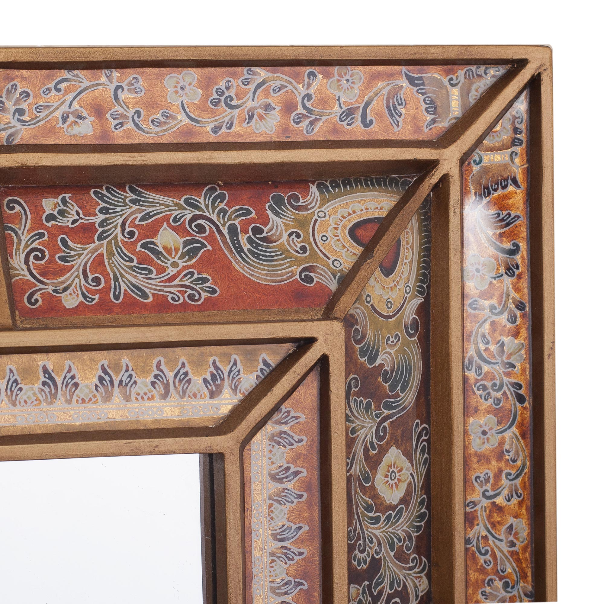 Premium Colonial Floral Reverse-Painted Glass Wall Mirror - Handcrafted in Peru