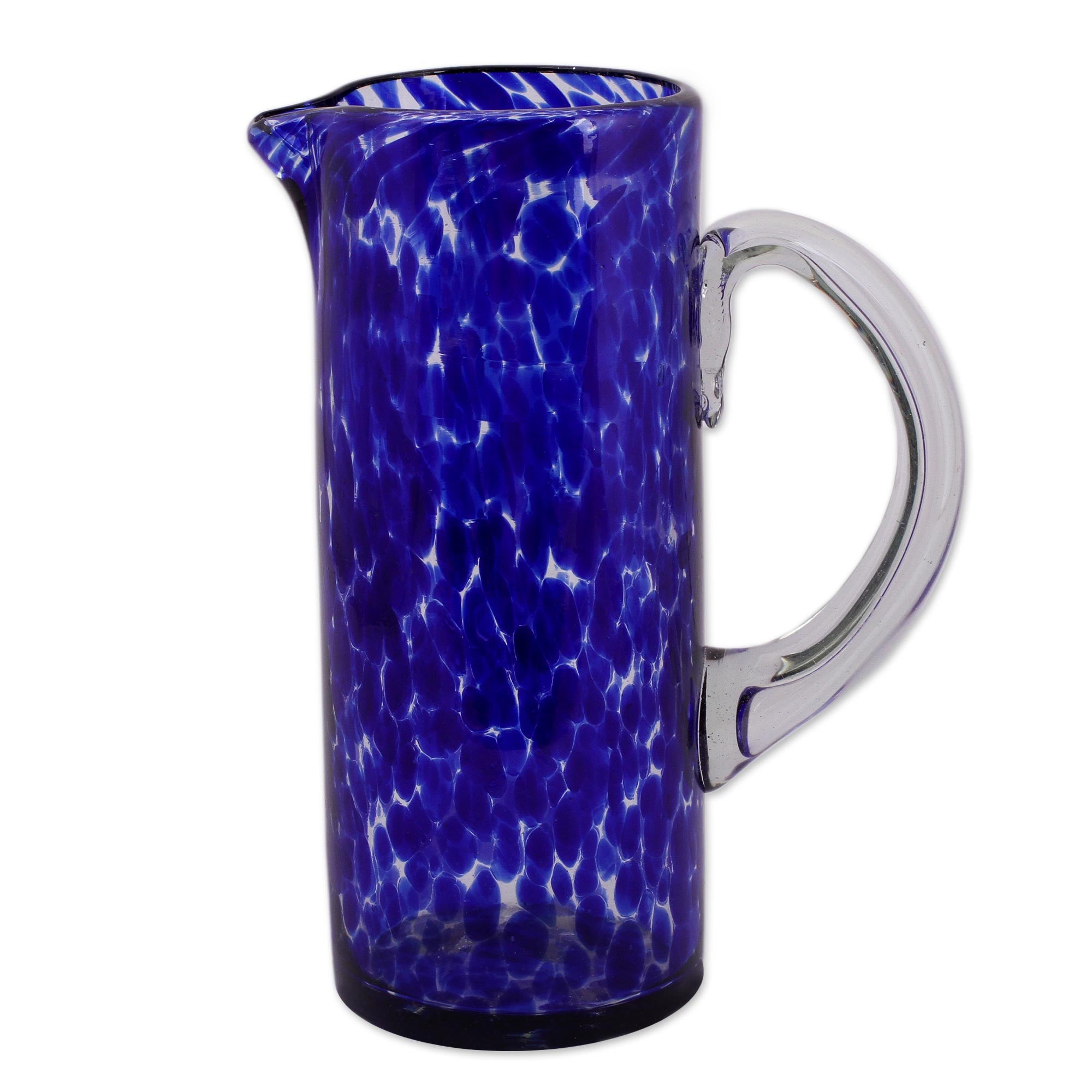 Premium Hand-Blown Cobalt Glass Pitcher - 33 Oz, Artisan Crafted in Mexico