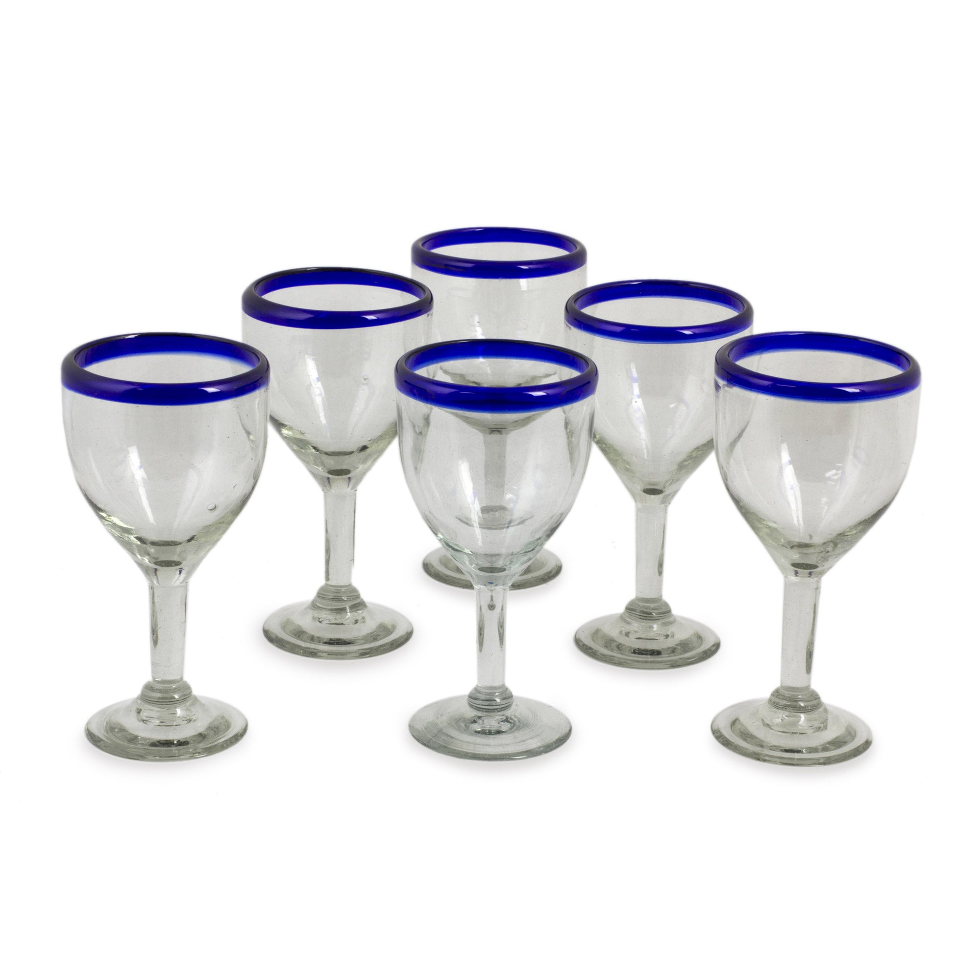 Premium Blue Cancun Handblown Glass Recycled Wine Goblets - Set of 6