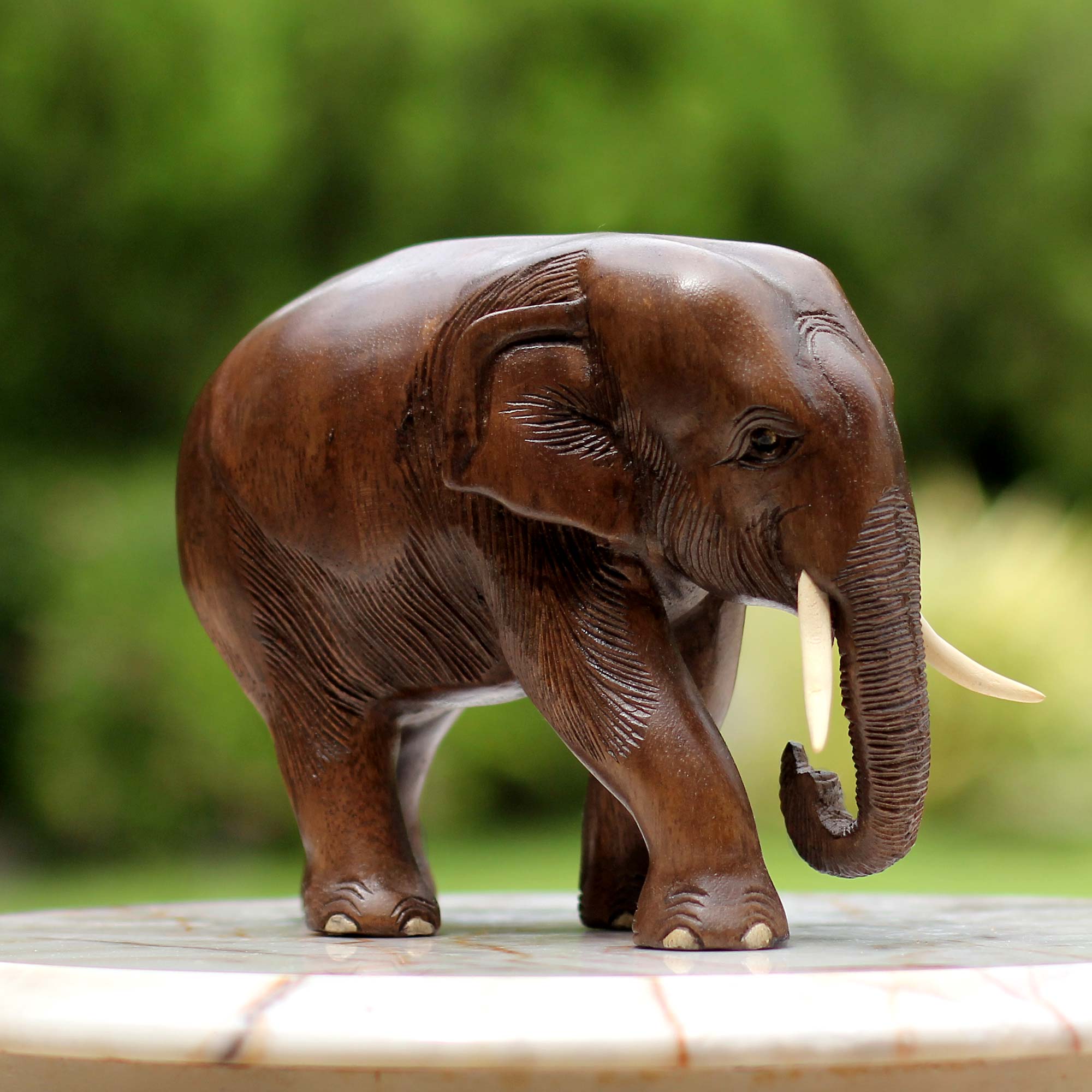 Premium Hand-Carved Thai Elephant Sculpture - Relaxing Wooden Art