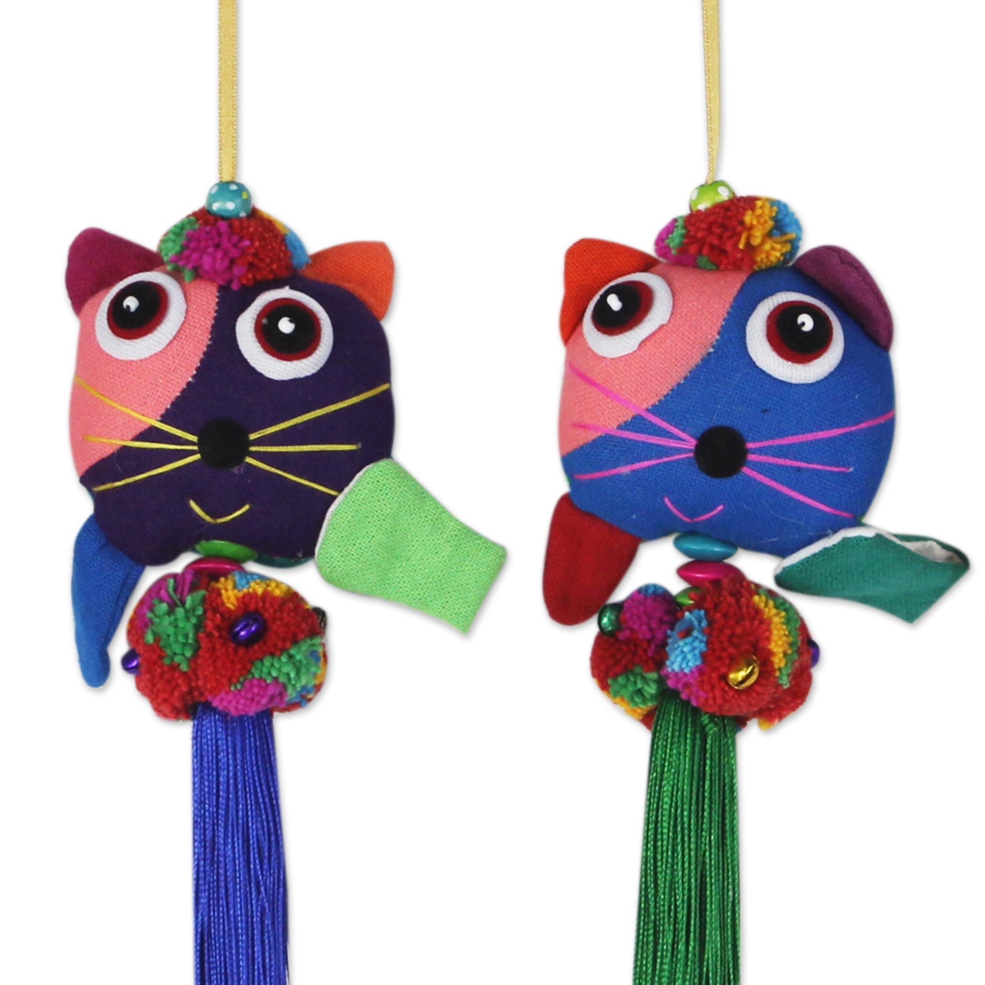 Premium Handcrafted Thai Cat Cotton Ornaments - Festive 4-Piece Set