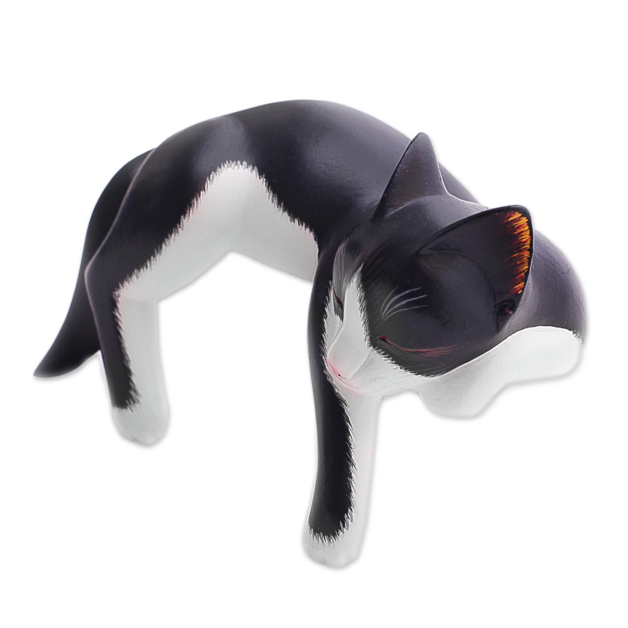 Premium Hand-Carved Balinese Tuxedo Cat Sculpture – Signed Artisan Piece