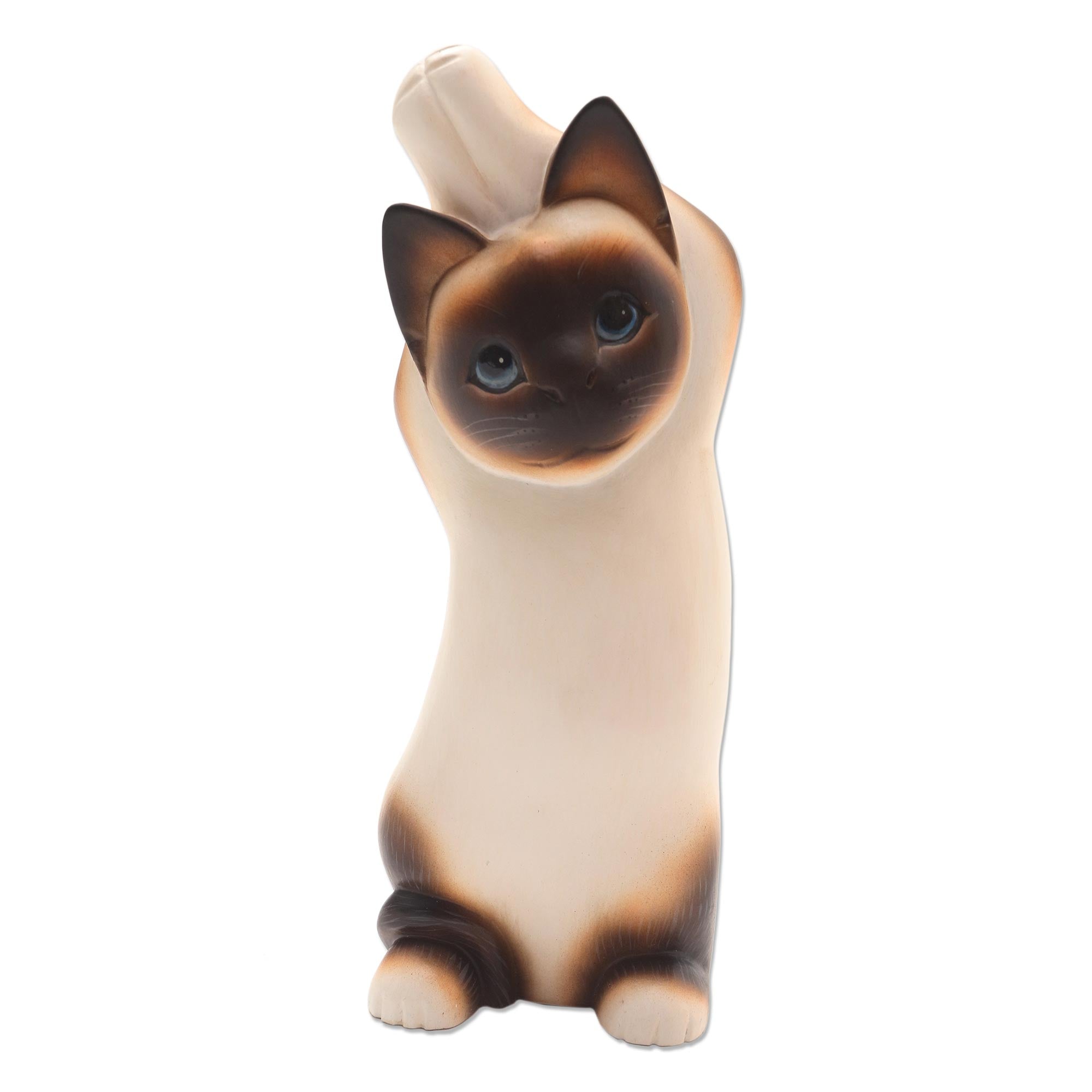 Premium Siamese Cat Yoga Statue - Handcrafted Wooden Art