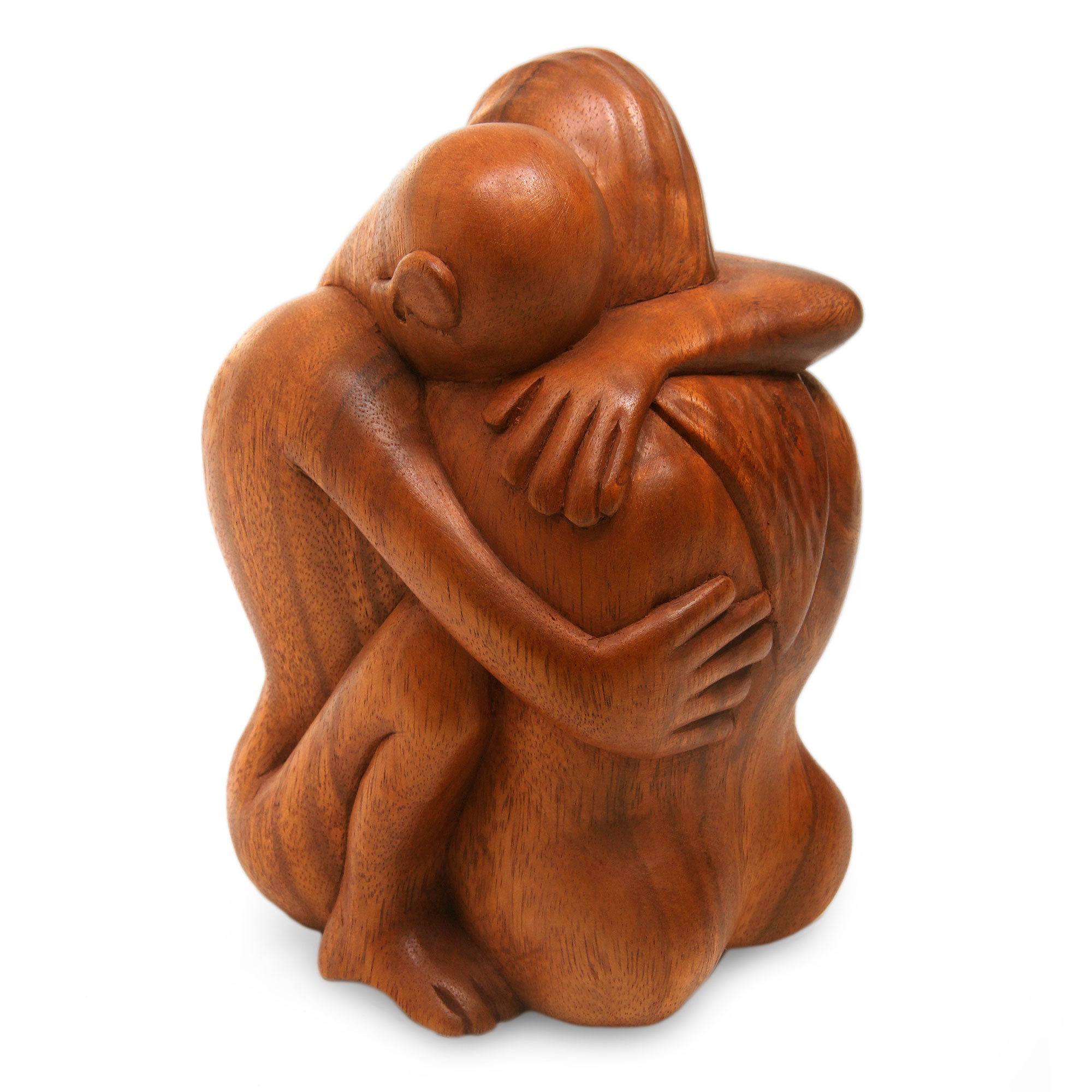 Premium Romantic Embrace Suar Wood Sculpture by Nyoman Karsa