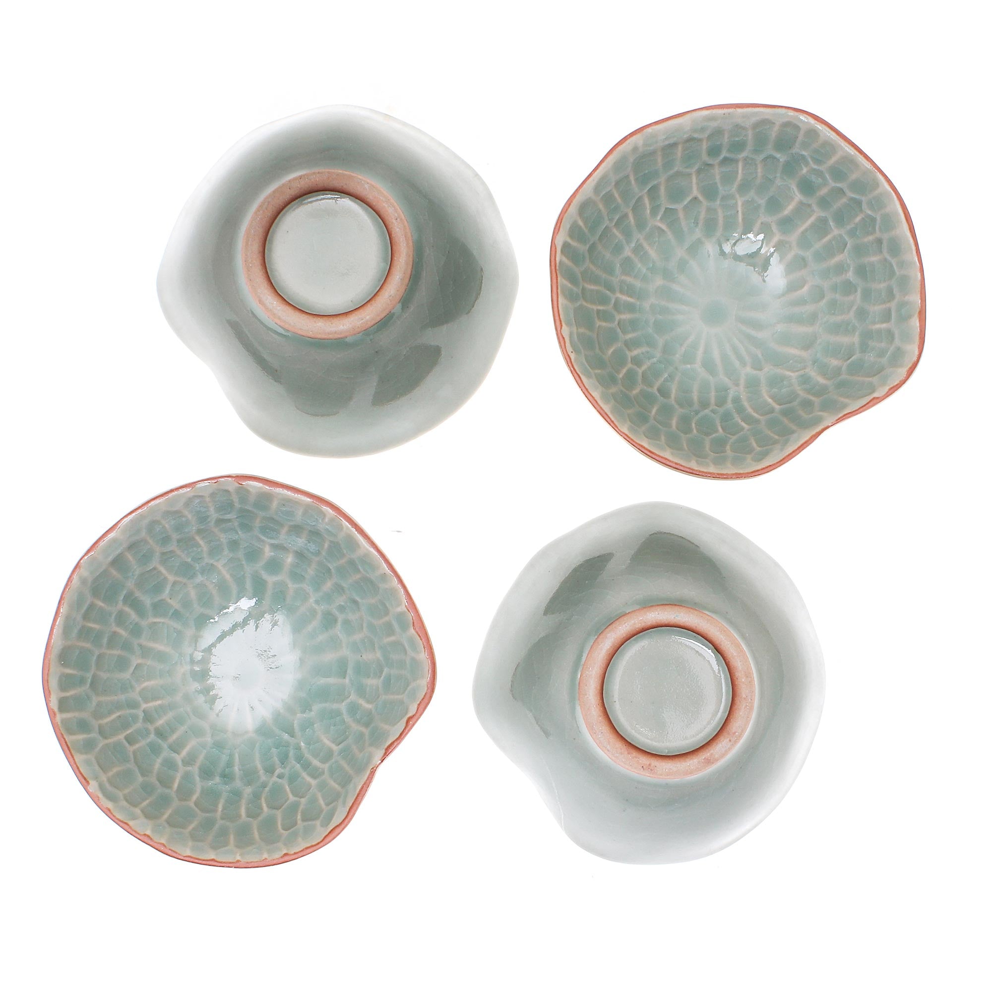 Premium Sunflower Dream Celadon Ceramic Appetizer Bowls Set of 4 - Handcrafted in Thailand
