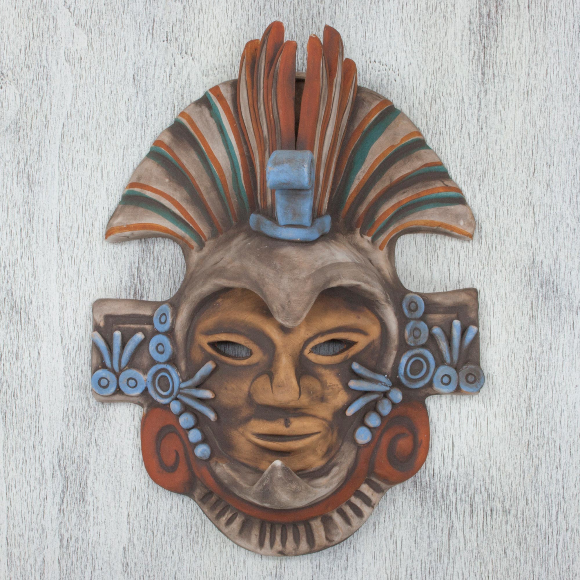 Premium Handcrafted Aztec Eagle Warrior Ceramic Mask - Authentic Mexican Art