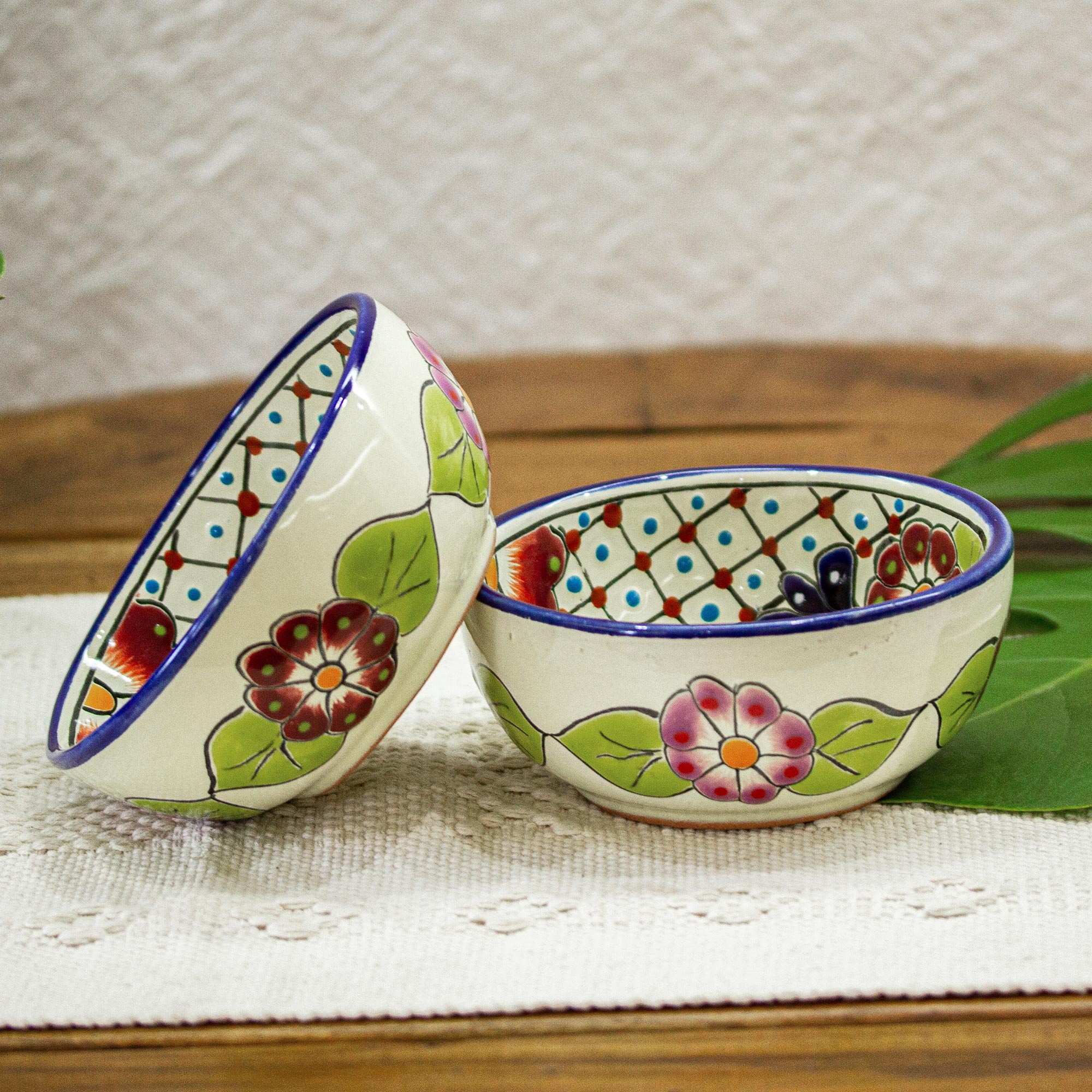 Premium Hand-Painted Floral Bowls - Mexican Artisan Pair