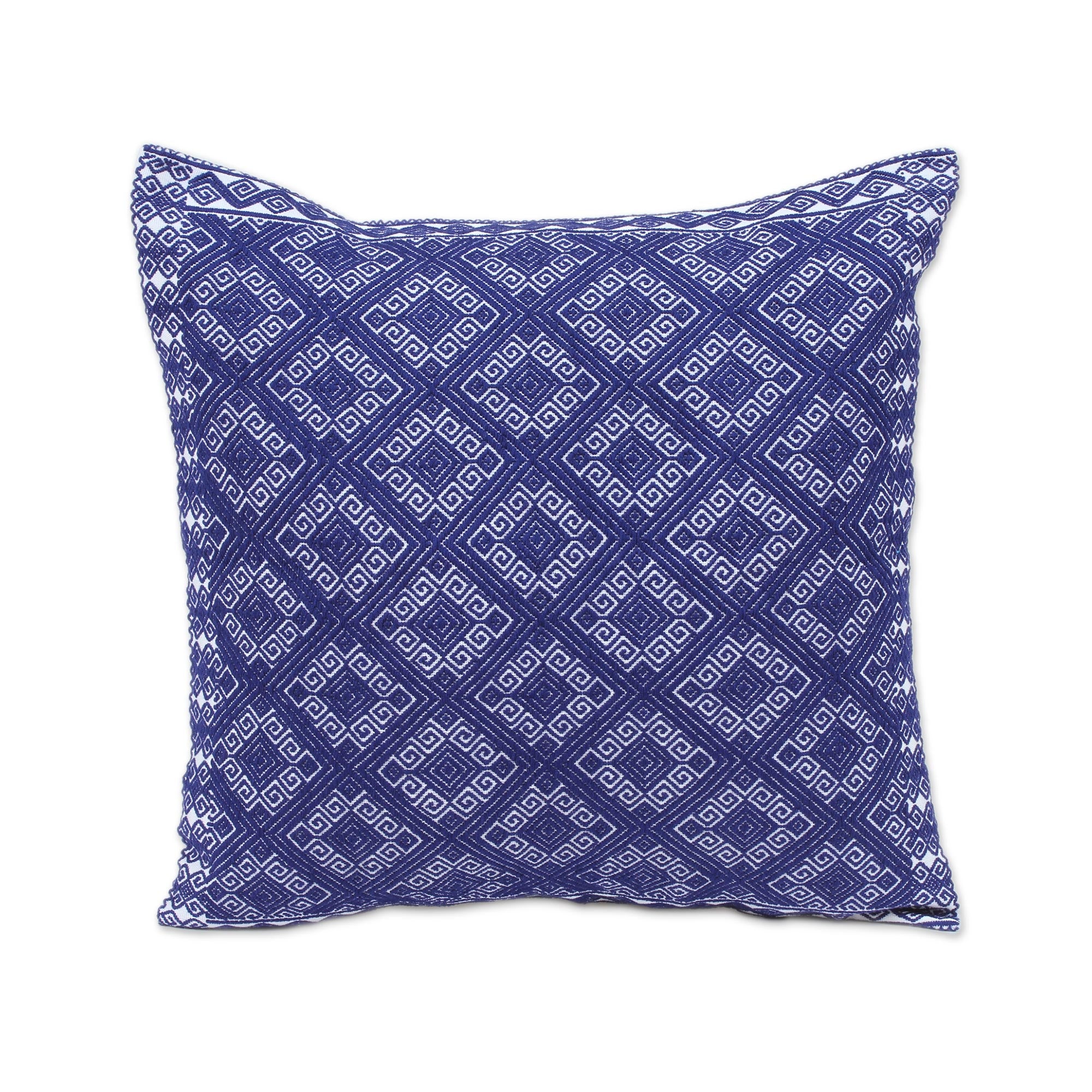 Premium Handwoven Navy & White Brocade Cotton Cushion Cover