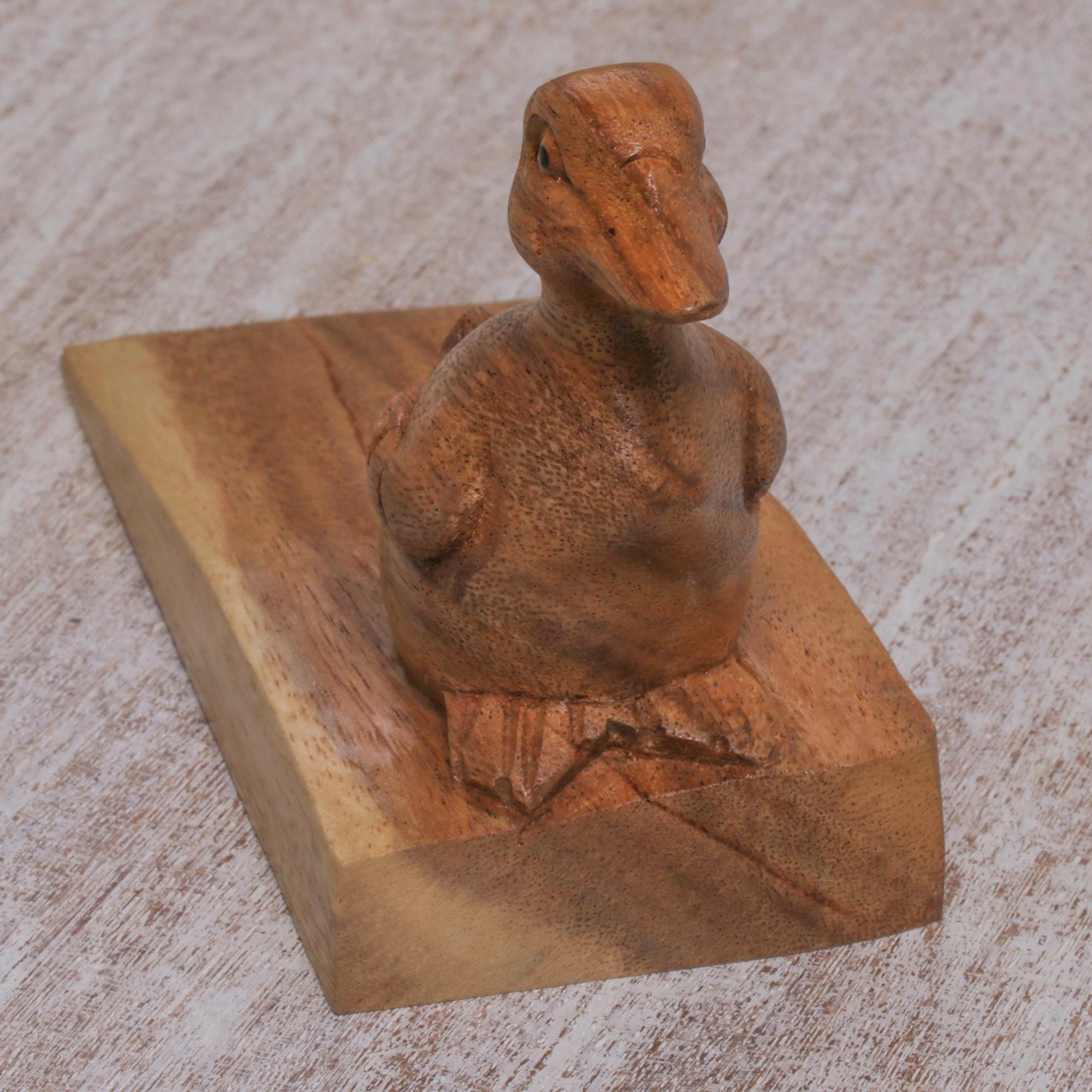 Premium Handcrafted Suar Wood Duck Doorstop - Brown, Bali Artisan Crafted