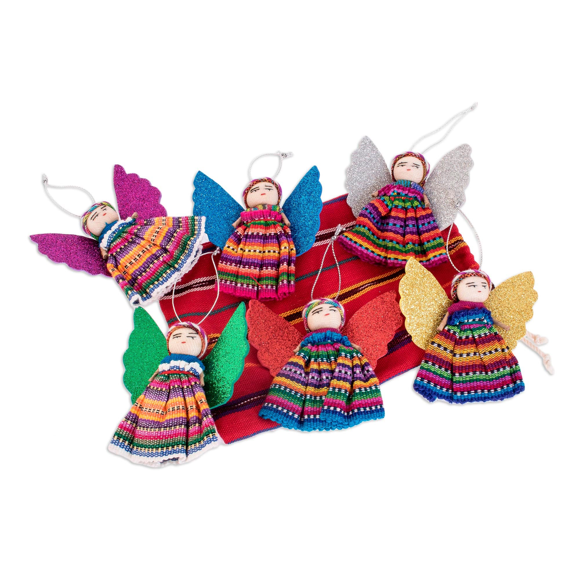 Premium Handcrafted Guatemalan Angel Ornaments - Set of 6 Cultural Cotton Decor
