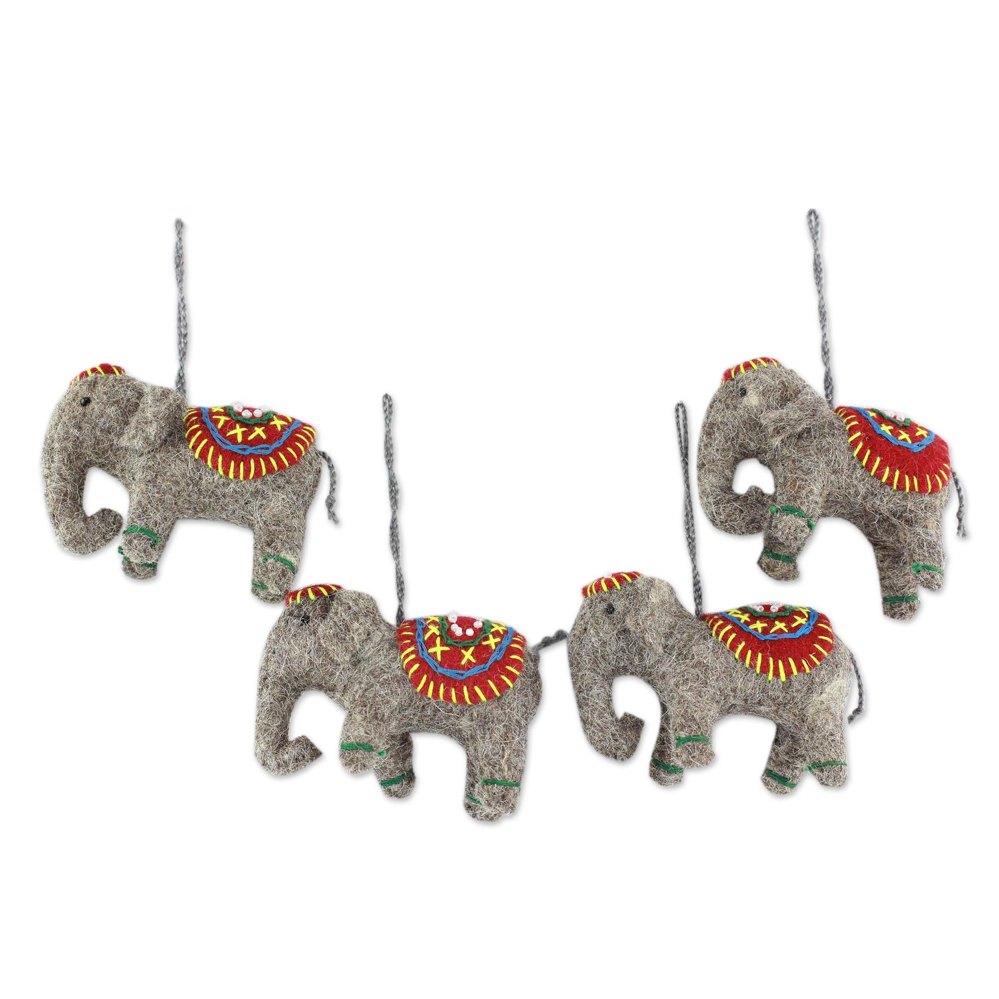 Premium Handmade Elephant Ornaments Set – Festive Red & Grey Elephants