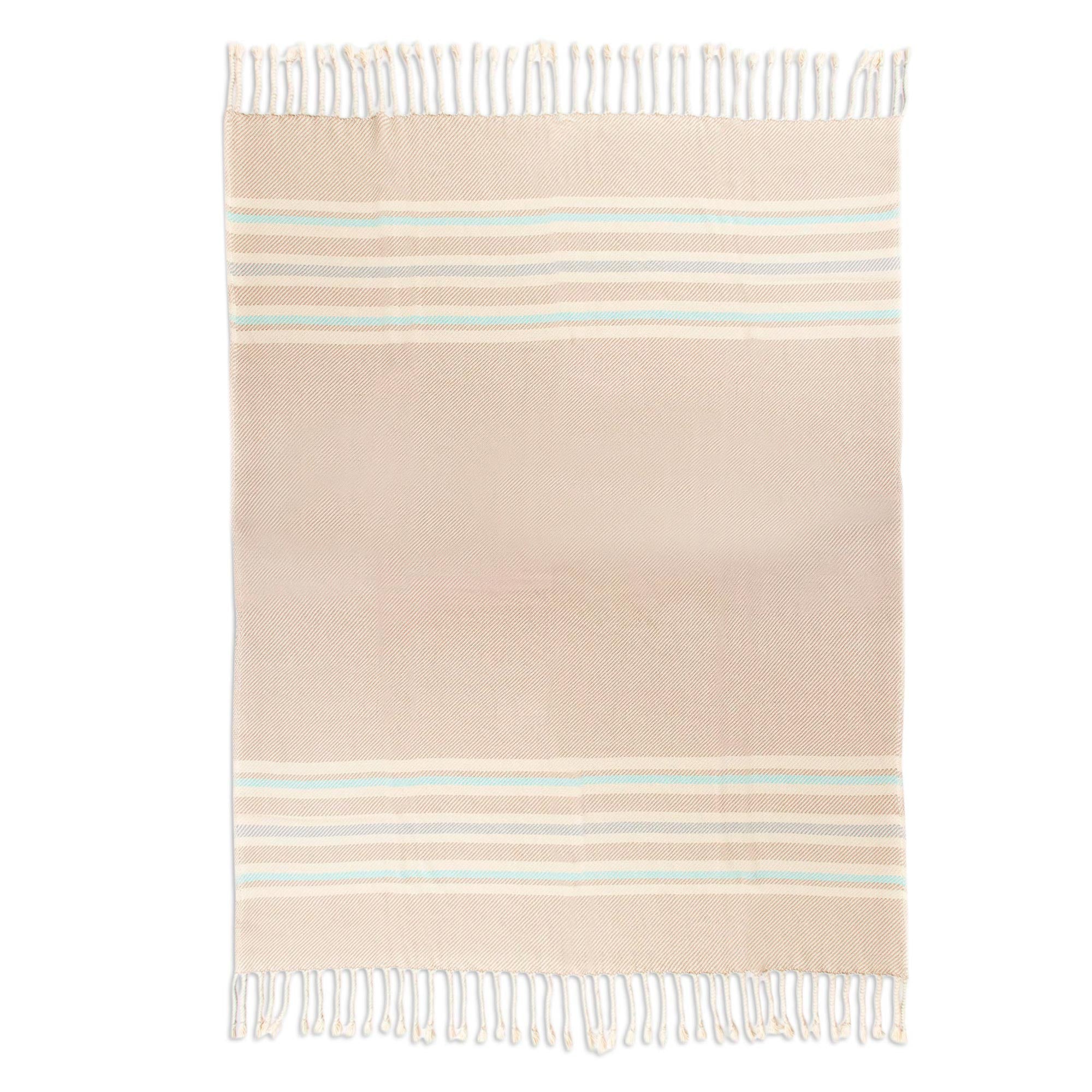 Premium Handwoven Cotton Throw - Ecru & Striped Design from Peru