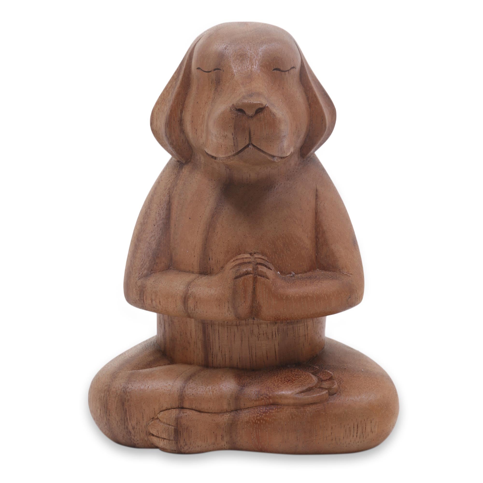 Premium Hand-Carved Suar Wood Puppy Sculpture in Serene Yoga Pose