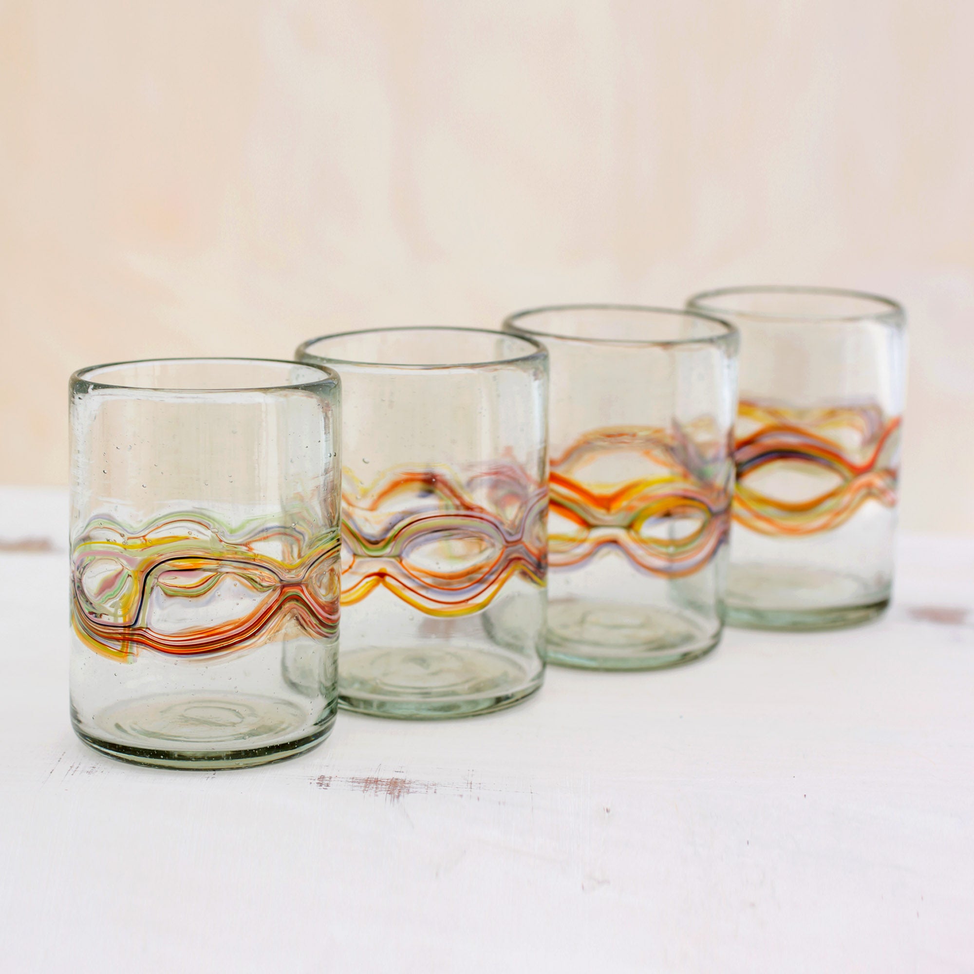 Premium Hand-Blown Recycled Juice Glasses - Orange Reefs (Set of 4) | Eco-Friendly Kitchen Upgrade