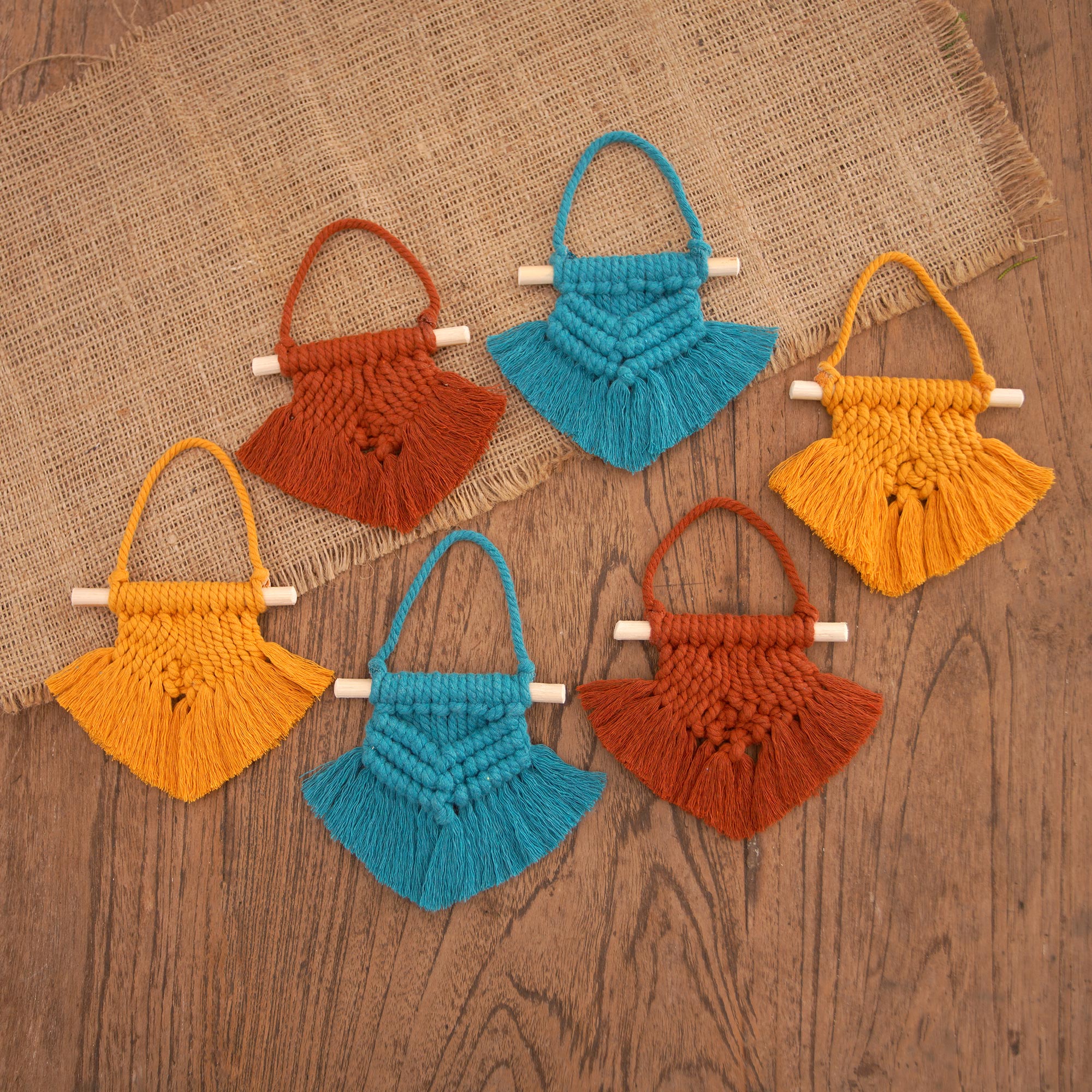 Premium Boho Christmas Ornaments - Handwoven Cotton Holiday Decor (Set of 6)