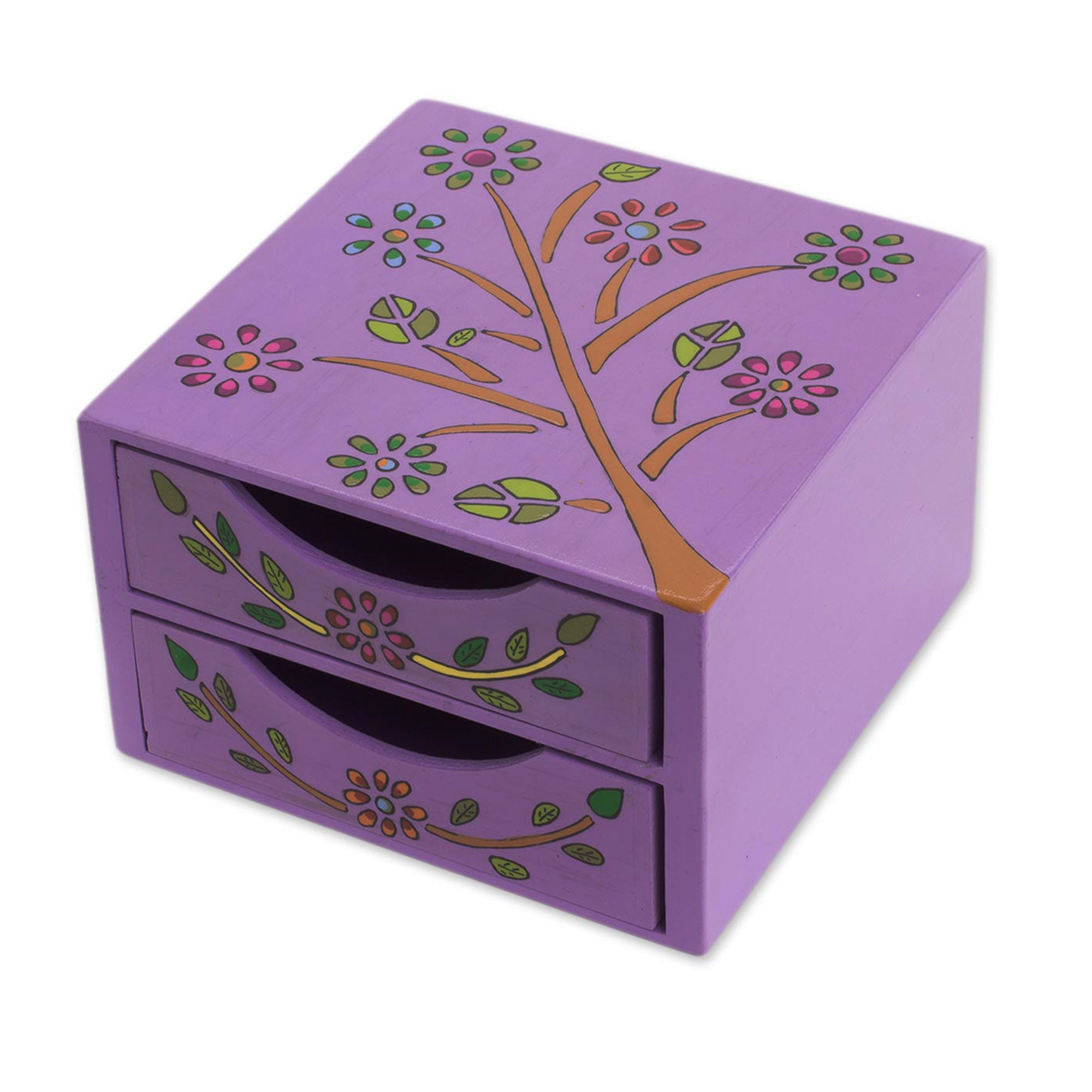 Premium Hand-Painted Pinewood Jewelry Chest with Floral Design
