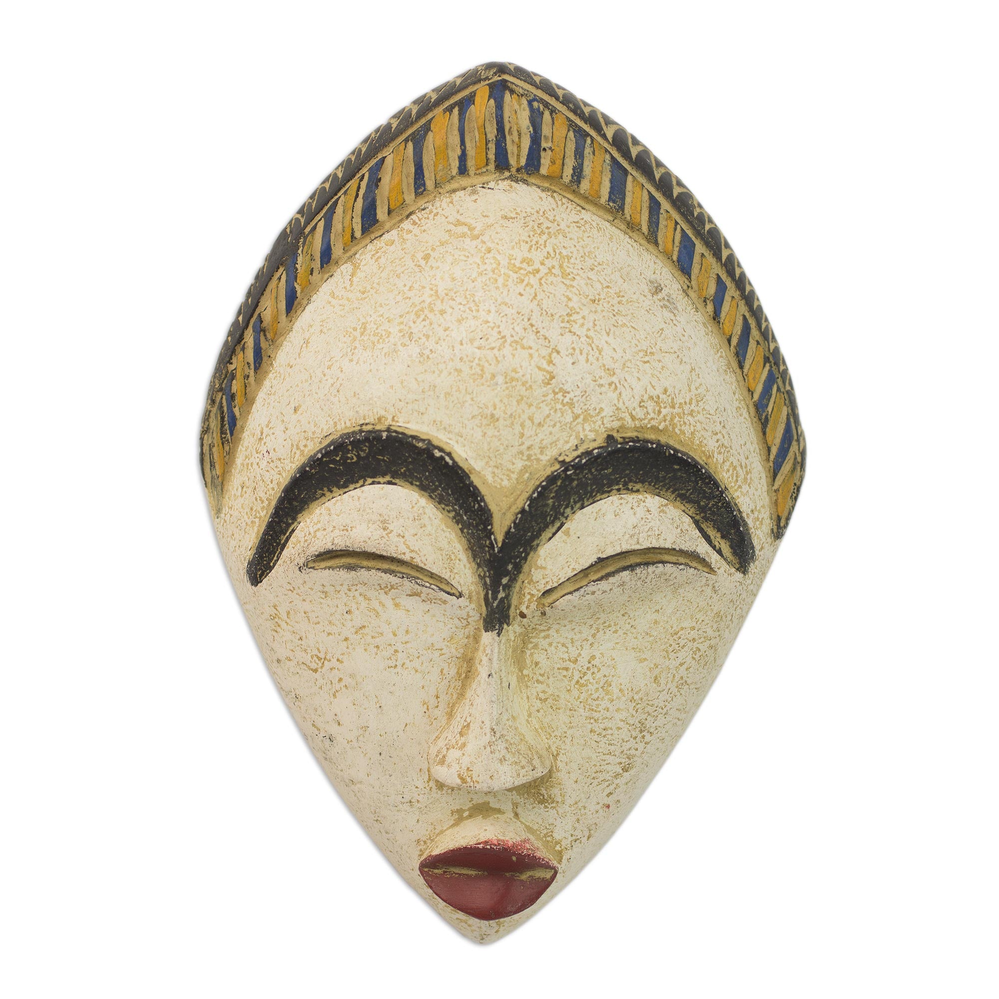 Premium White Adesewa Artisan Hand-Carved Sese Wood Beauty Mask