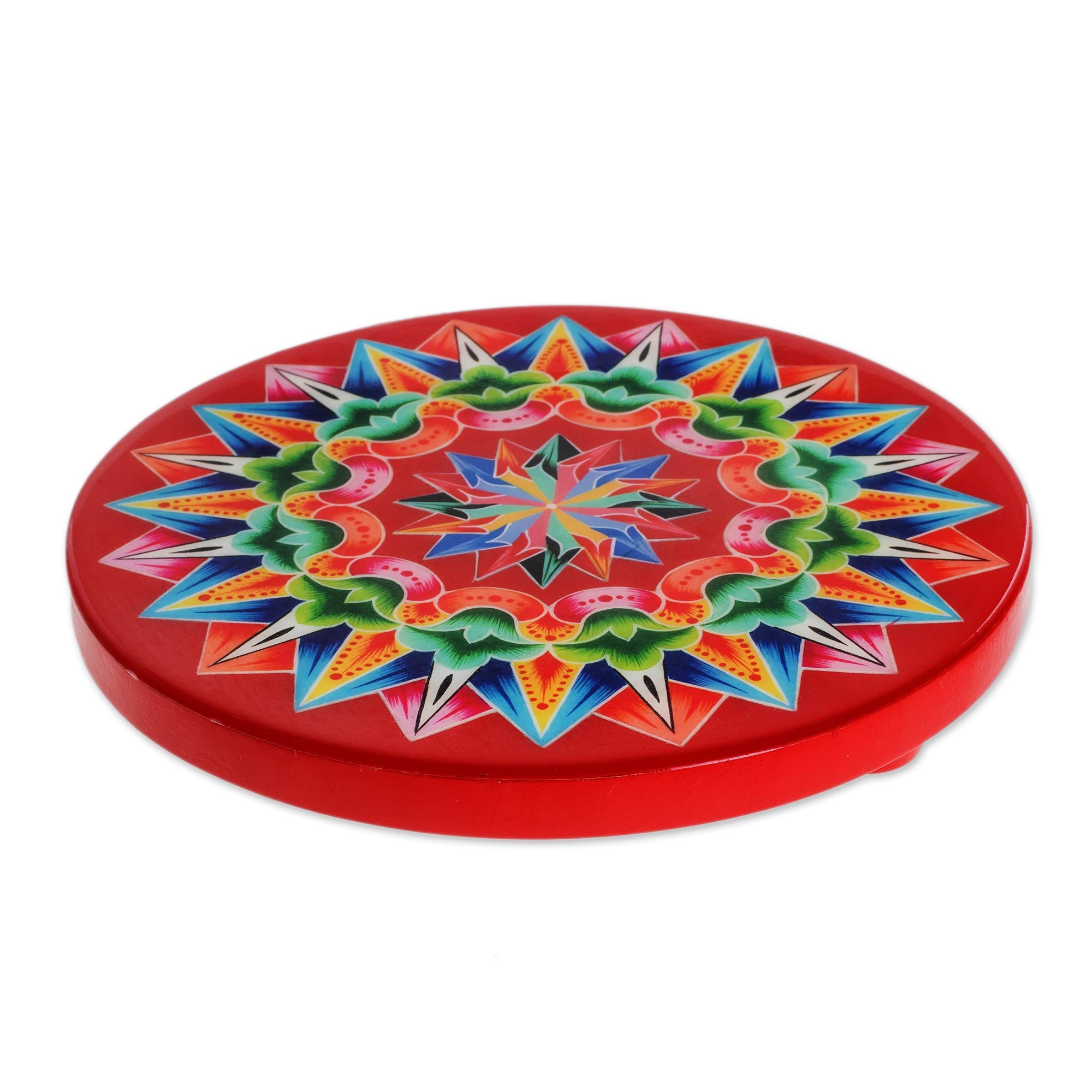 Premium Red Decoupage Wood Trivet - Handcrafted Costa Rican Artistry