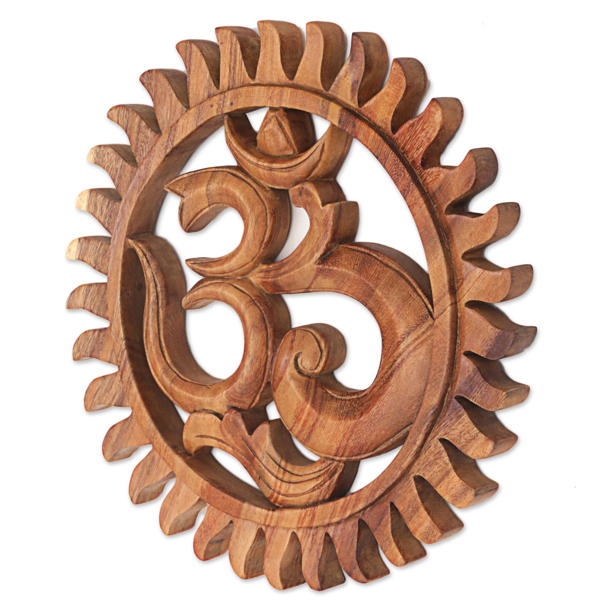 Premium Hand-Carved Om Wood Relief Panel - Indonesian Artisan Craft