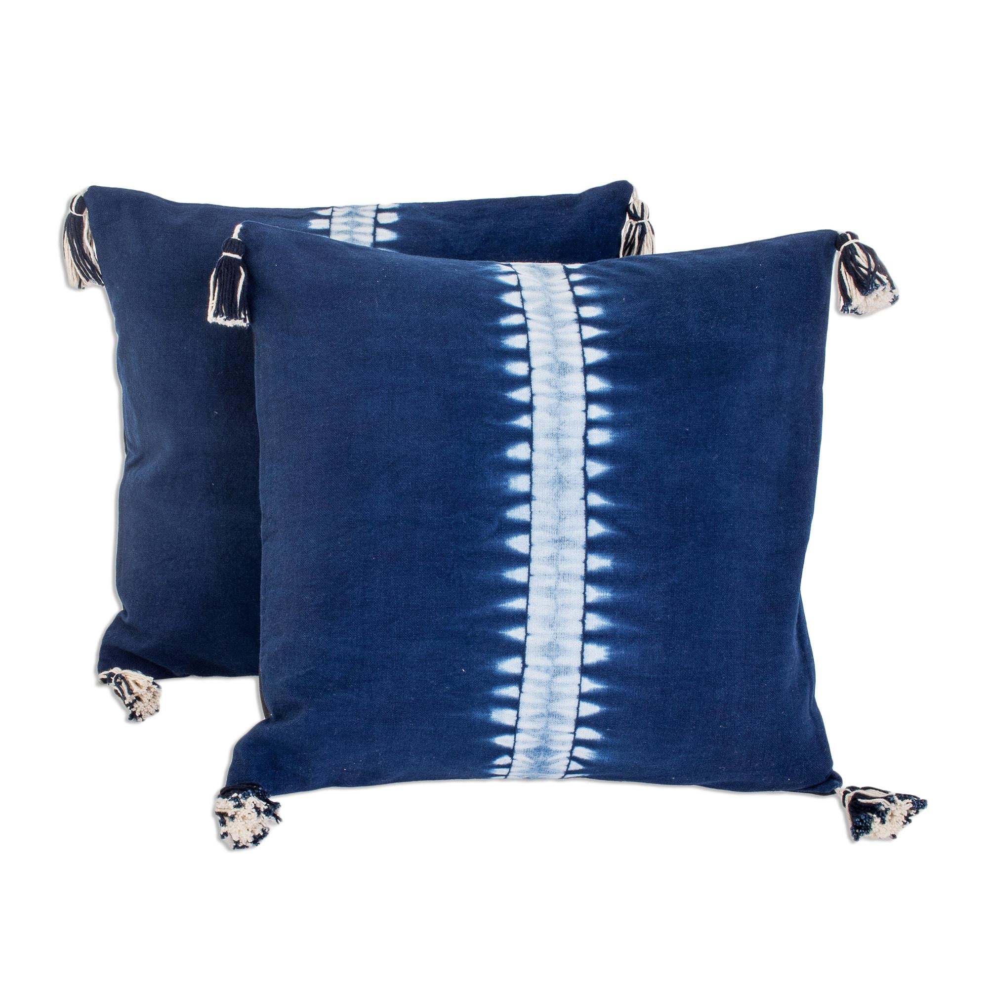 Premium Indigo Striped Tie-Dyed Cotton Cushion Covers (Set of 2)
