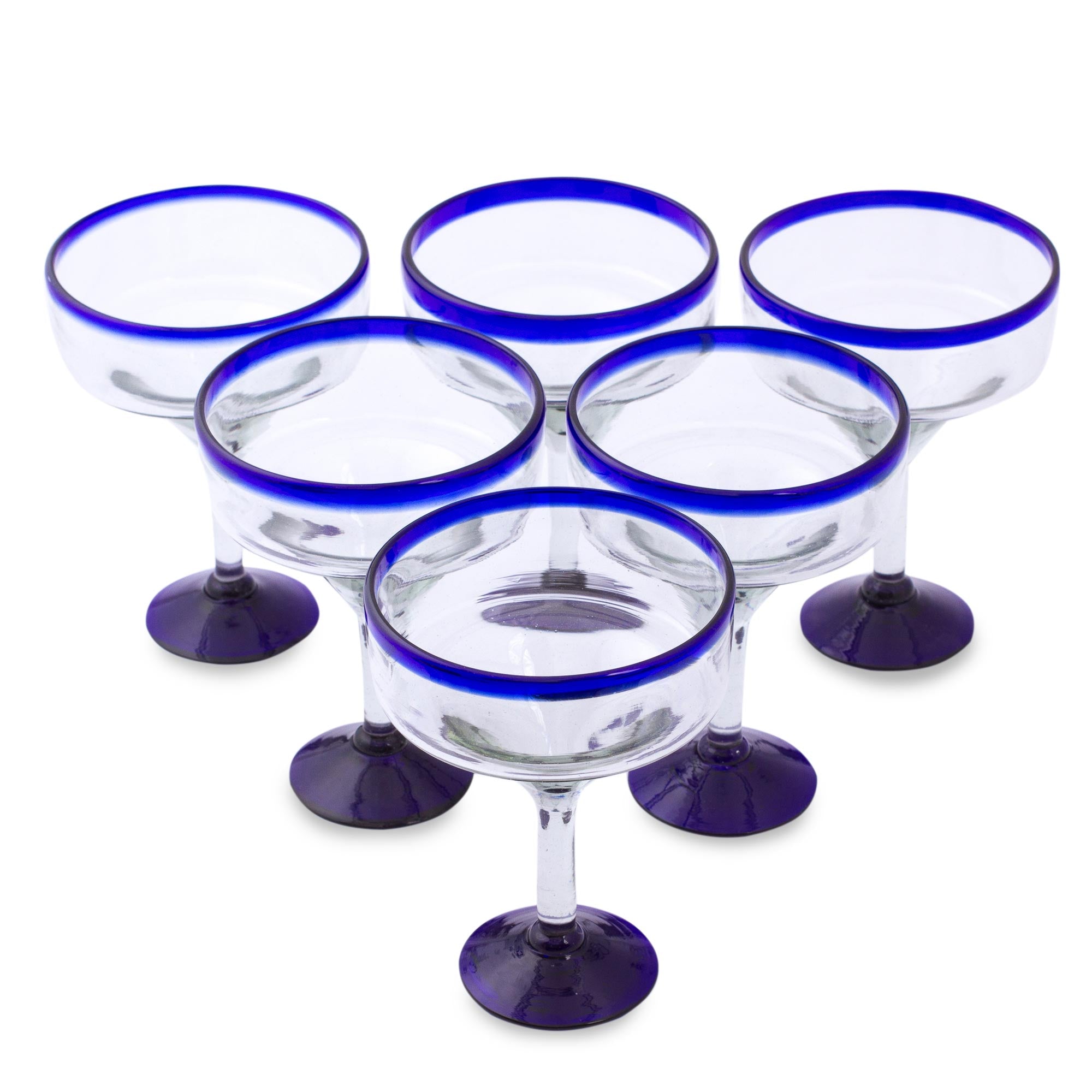 Premium Cobalt Blue Eco-Friendly Hand Blown Margarita Glasses - Set of 6