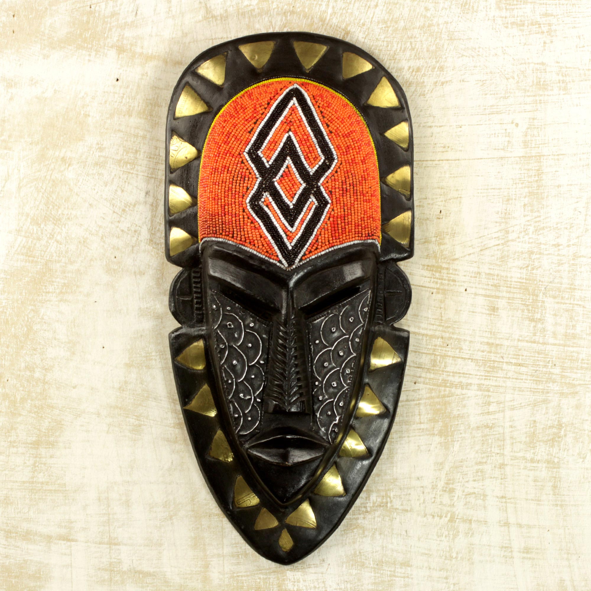 Premium African Sese Wood Warrior Wall Mask - Handcrafted in Ghana