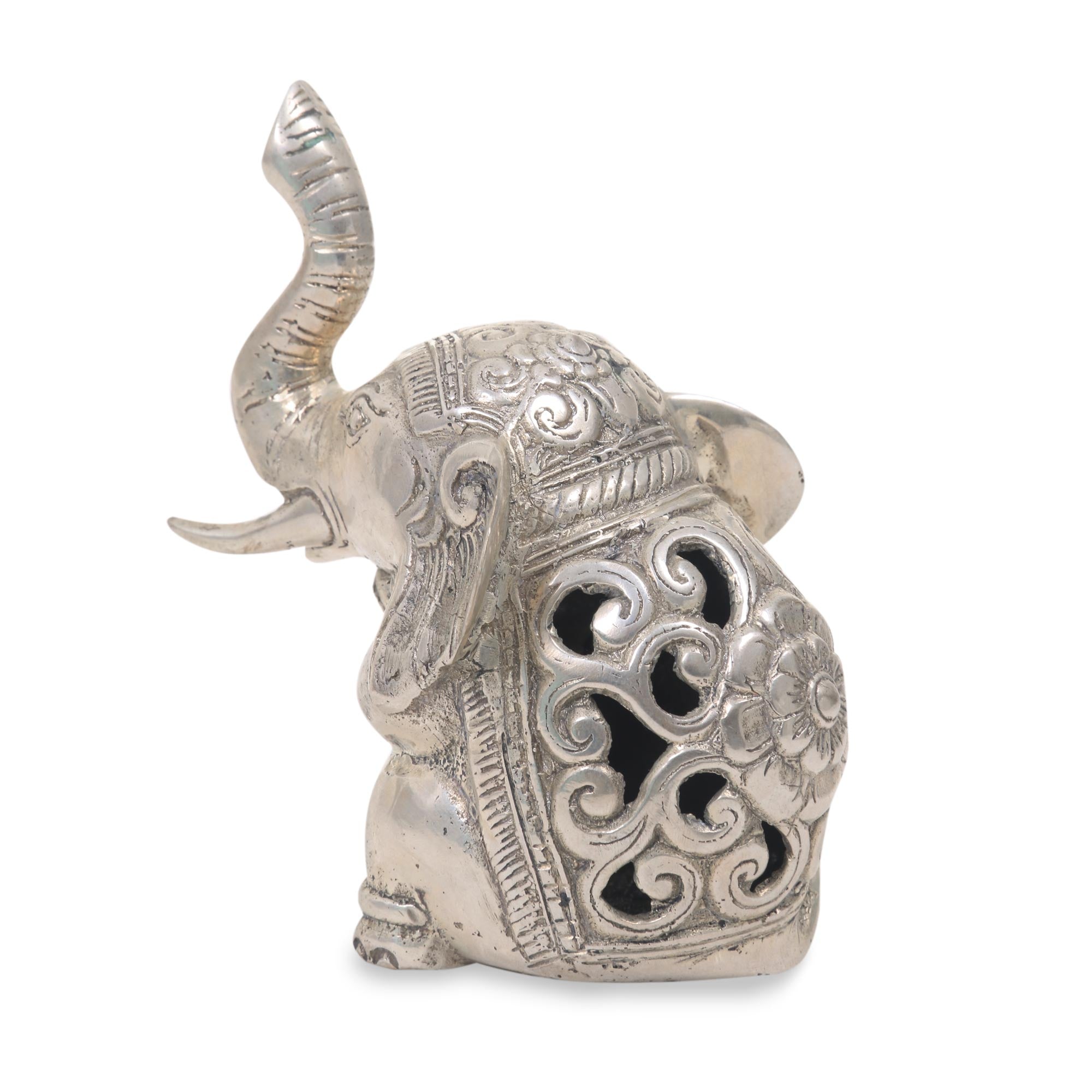 Premium Indonesian Bronze Elephant Statuette with Antique Silver Finish