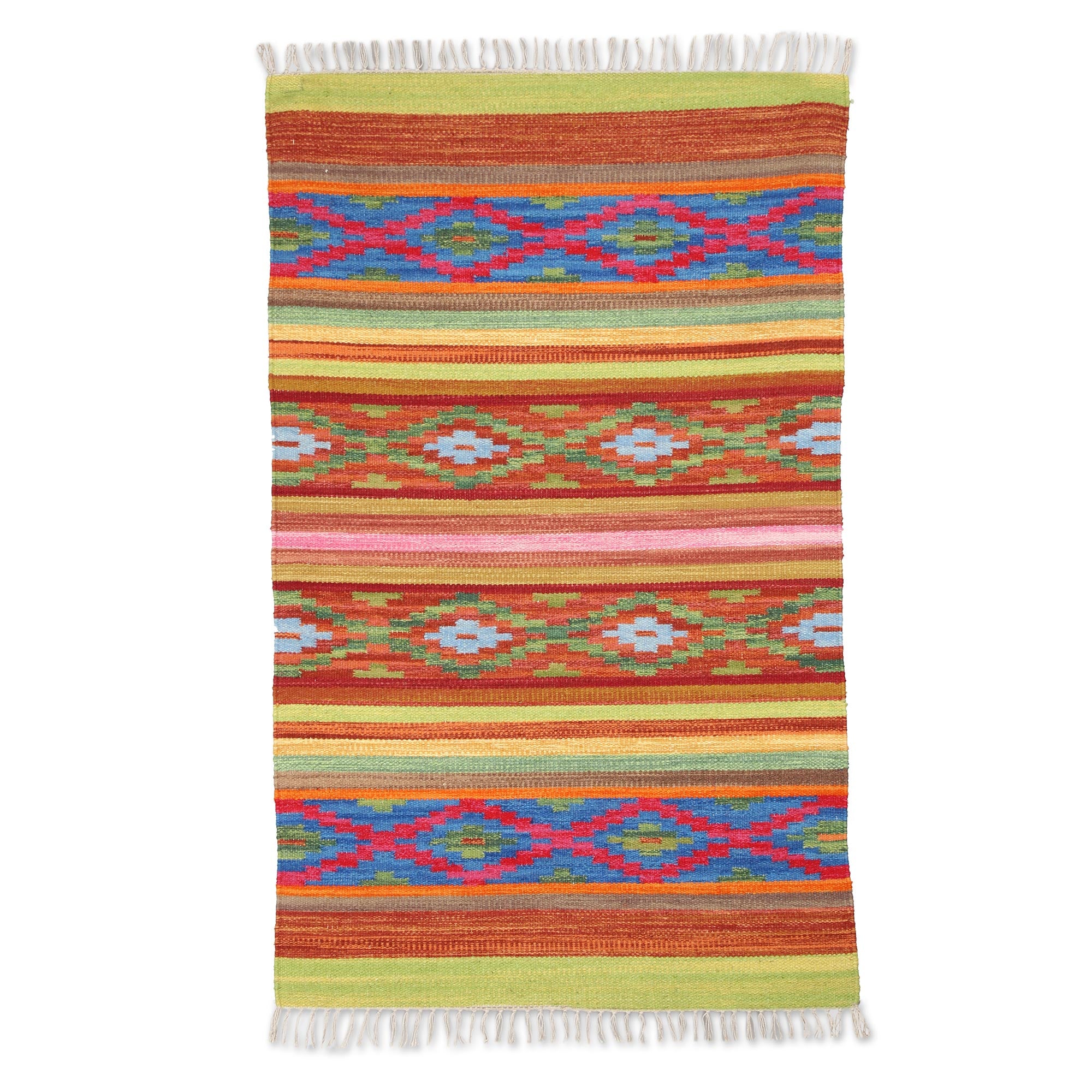 Premium Handwoven Diamond Illusion Wool Rug – Vibrant 3x5 ft. Area Rug from India