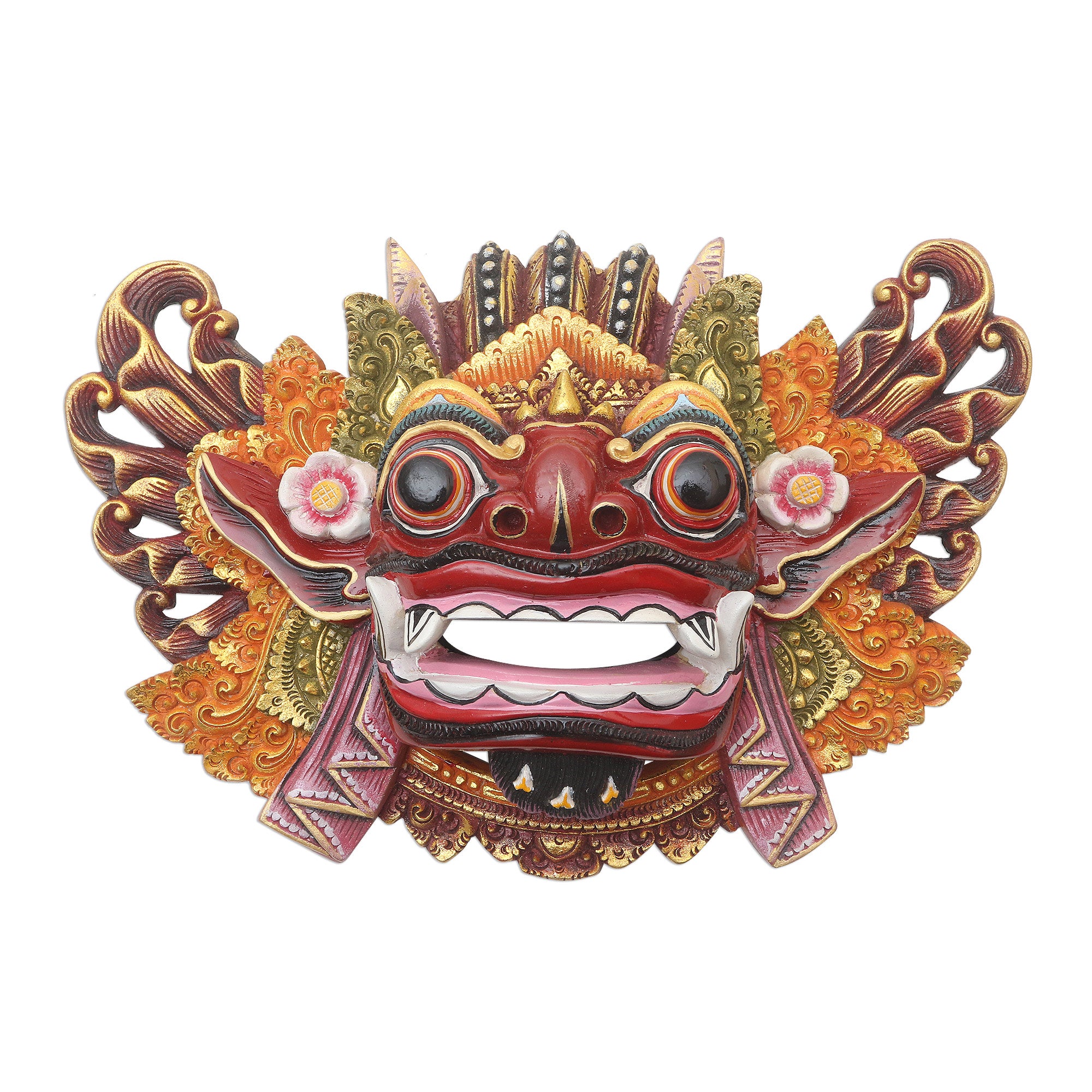 Premium Balinese Barong Dance Mask - Handpainted Good vs. Evil Wall Art