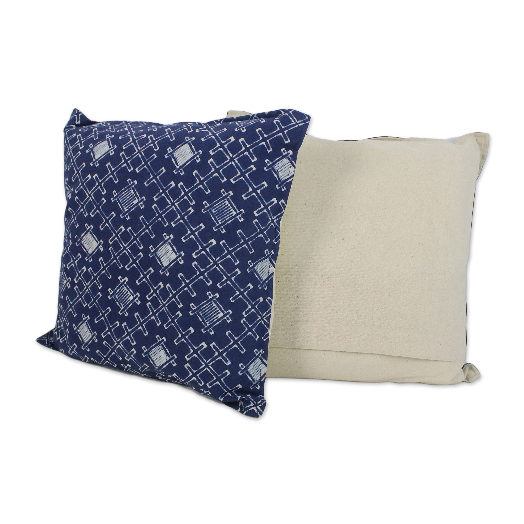 Premium Indigo Thatch Batik Cotton Cushion Covers (Pair) – Handcrafted Elegance